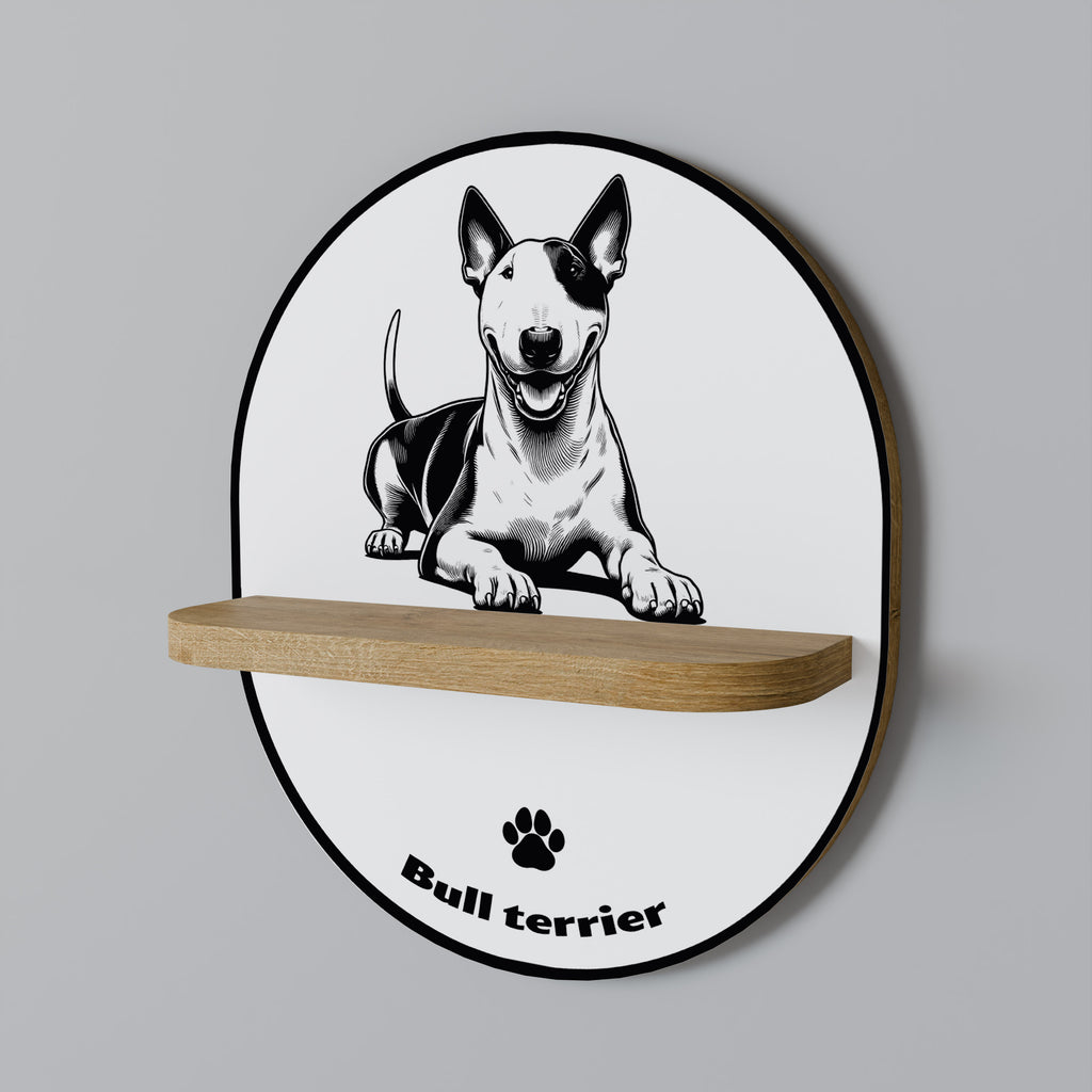 BULL TERRIER Oval Art Shelf In Oak Effect