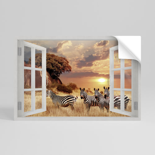 ZEBRA SUNSET VISTA Póster adhesivo horizontal