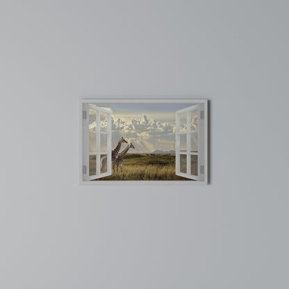 GIRAFFE GAZE WINDOW Cuadro en lienzo horizontal