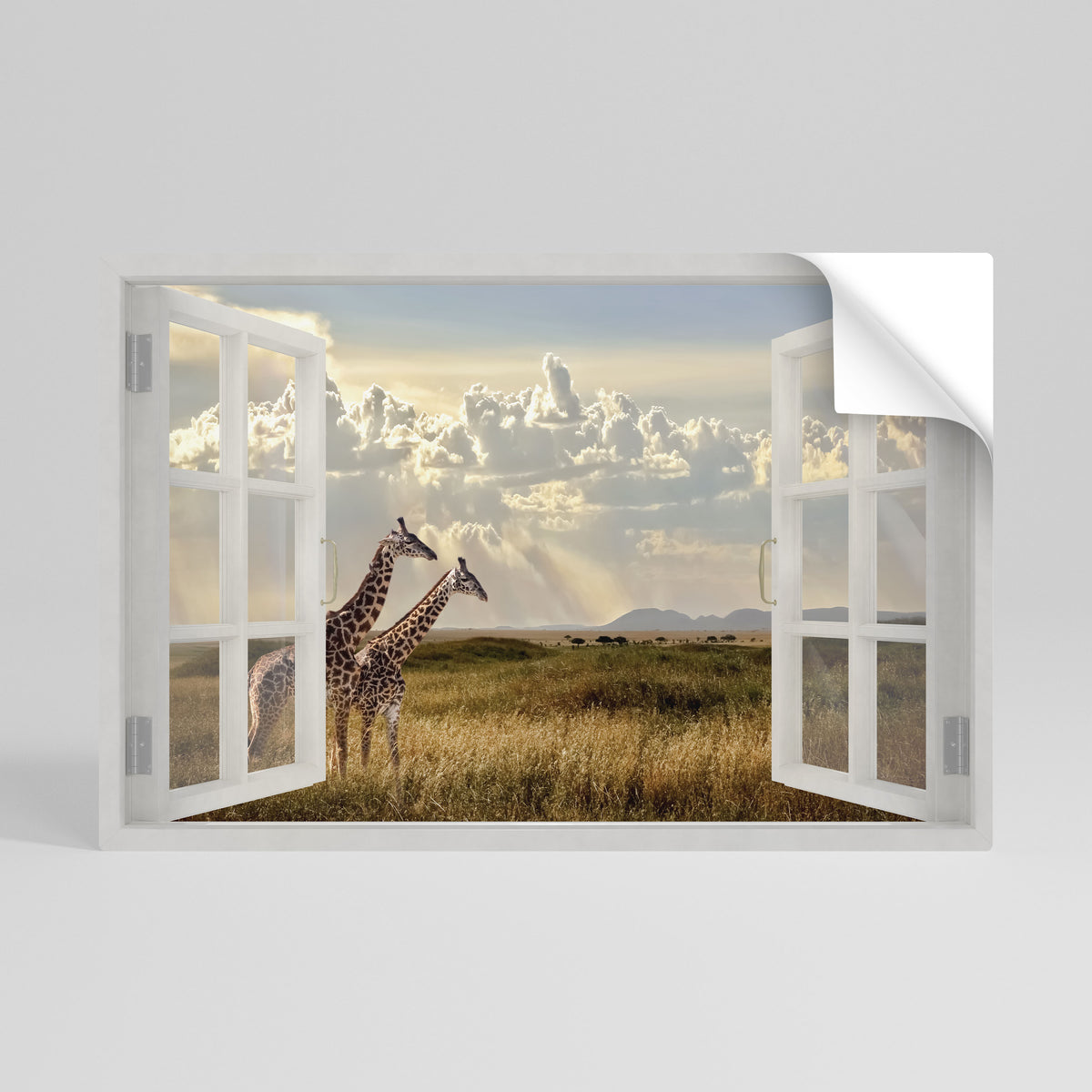 GIRAFFE GAZE WINDOW Póster adhesivo horizontal