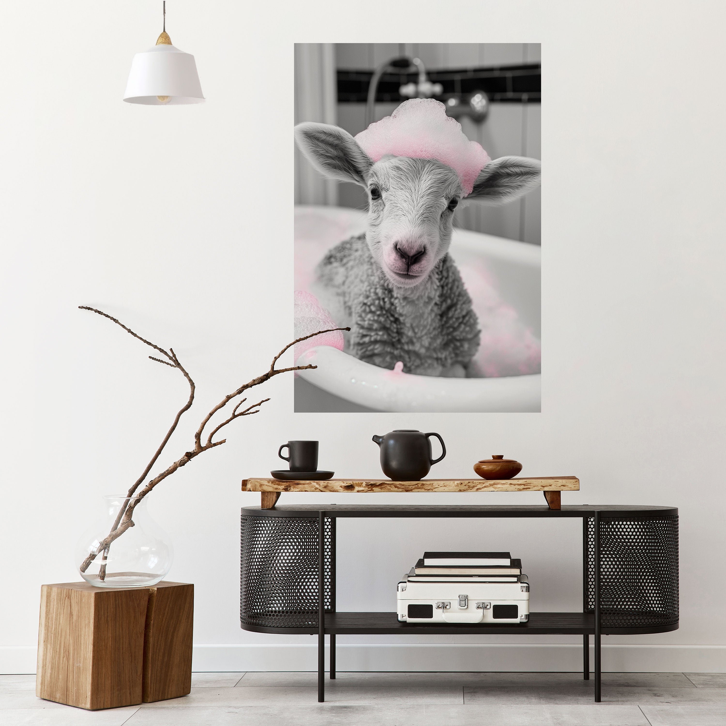 PINK CLOUD BATH TIME Peel and Stick Vertical Poster