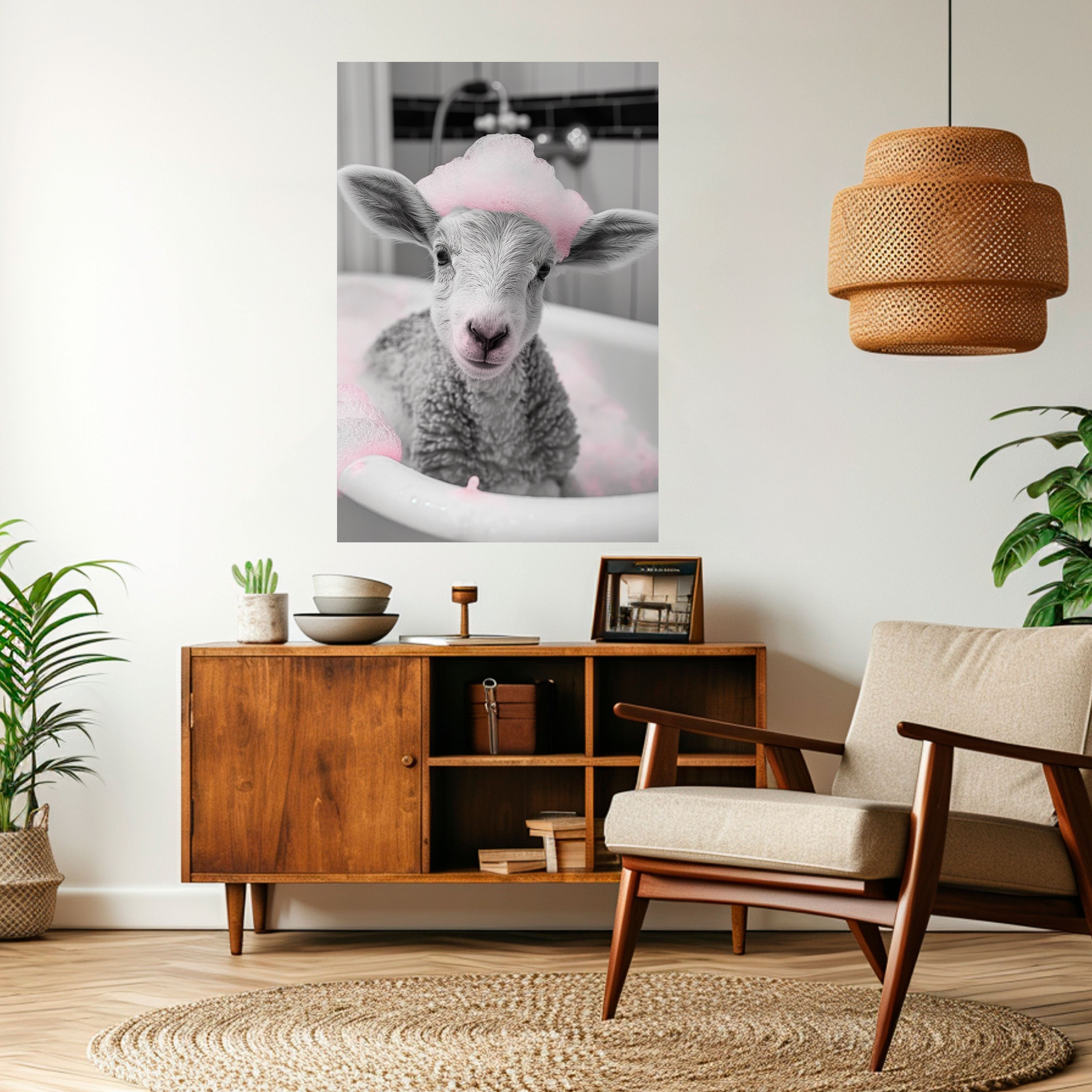 PINK CLOUD BATH TIME Peel and Stick Vertical Poster