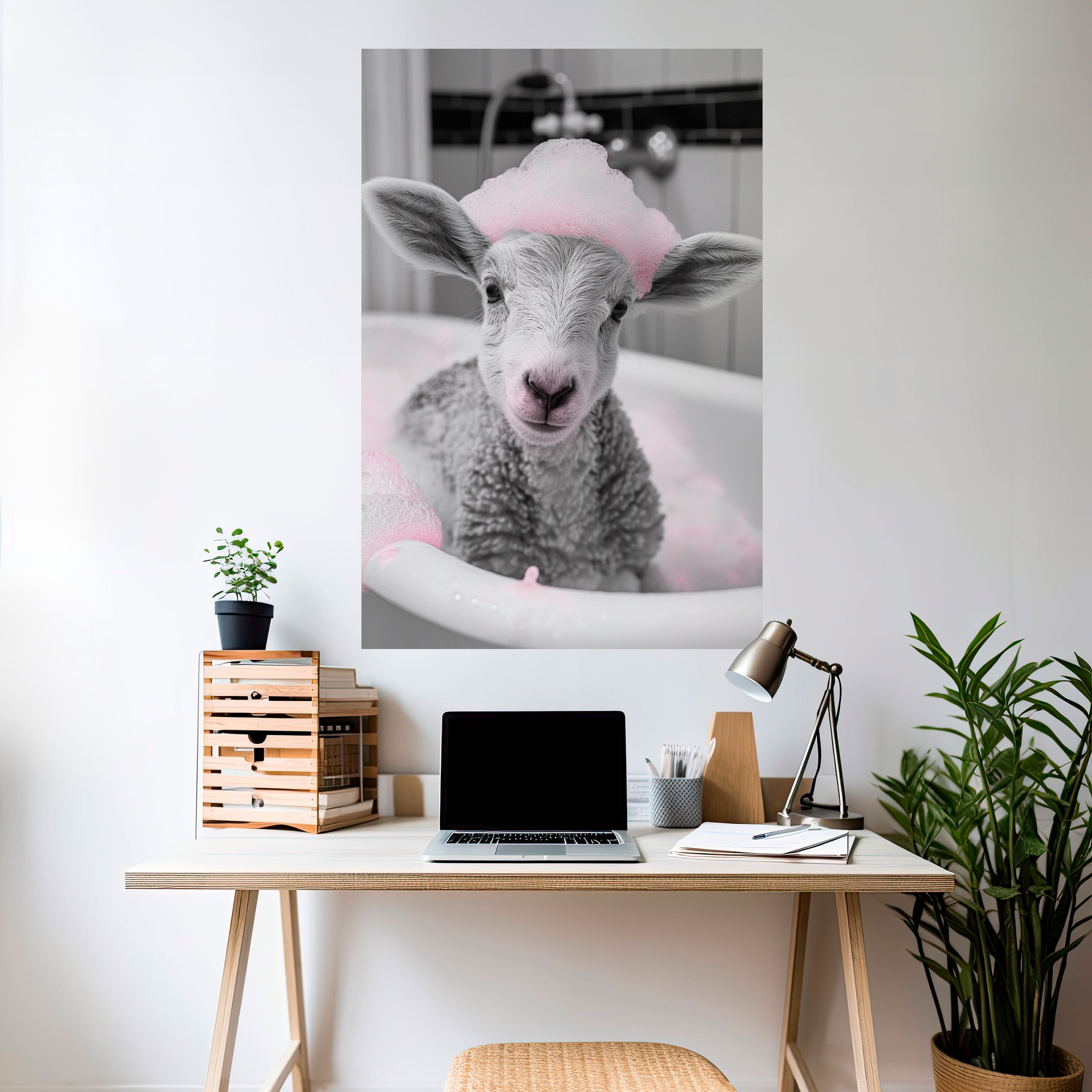 PINK CLOUD BATH TIME Peel and Stick Vertical Poster