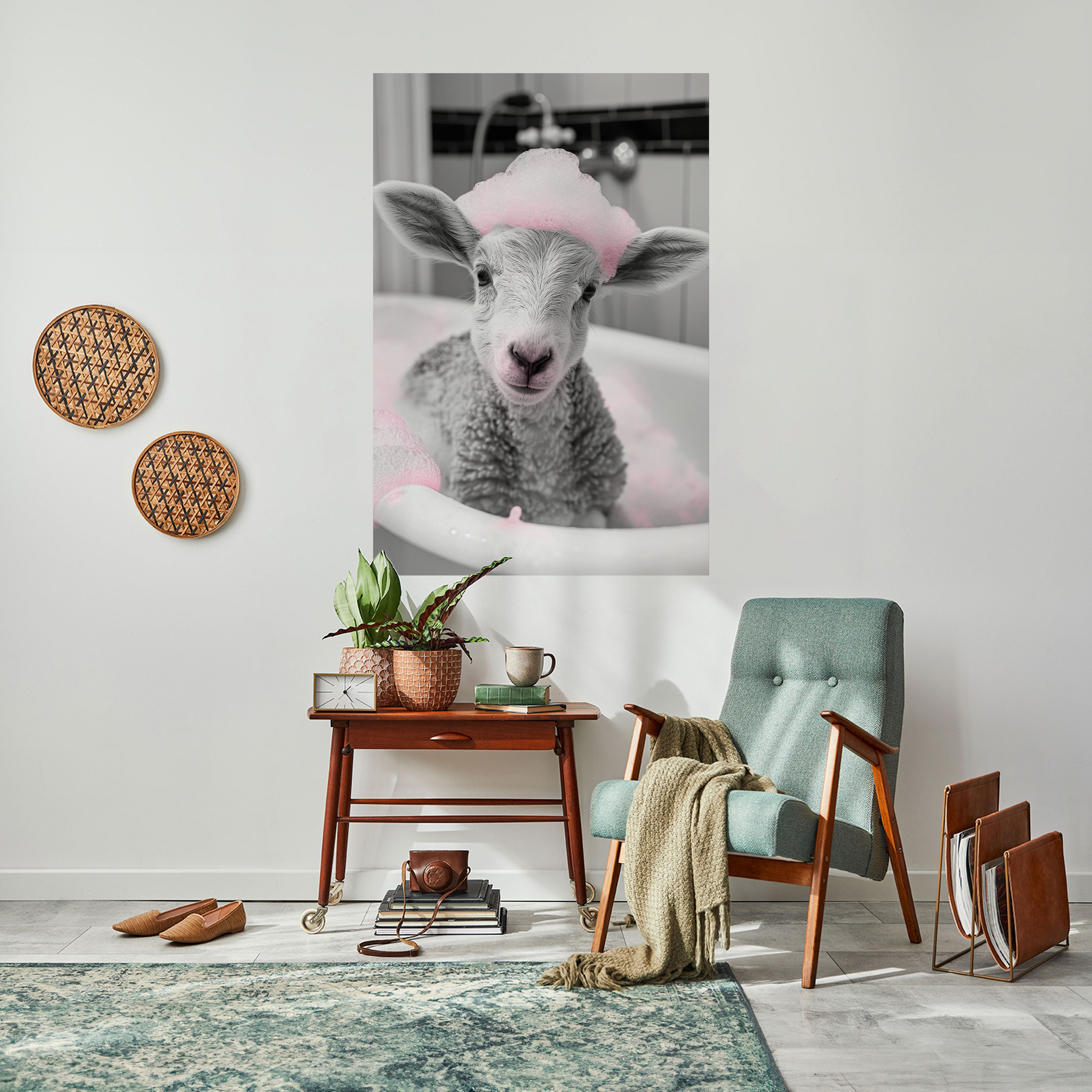 PINK CLOUD BATH TIME Peel and Stick Vertical Poster