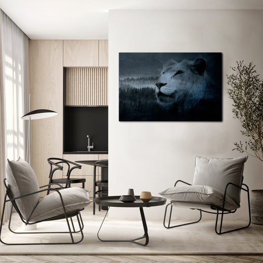 LION'S HARMONY IN BLUE Cuadro en lienzo horizontal