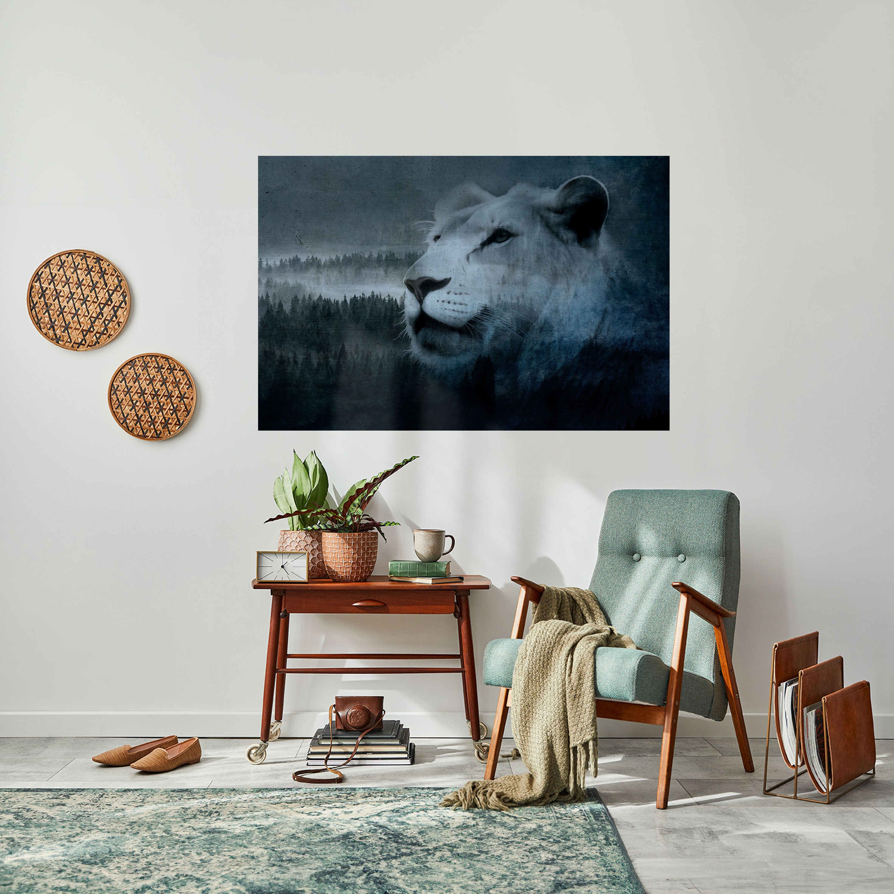 LION'S HARMONY IN BLUE Peel and Stick Horizontal Poster