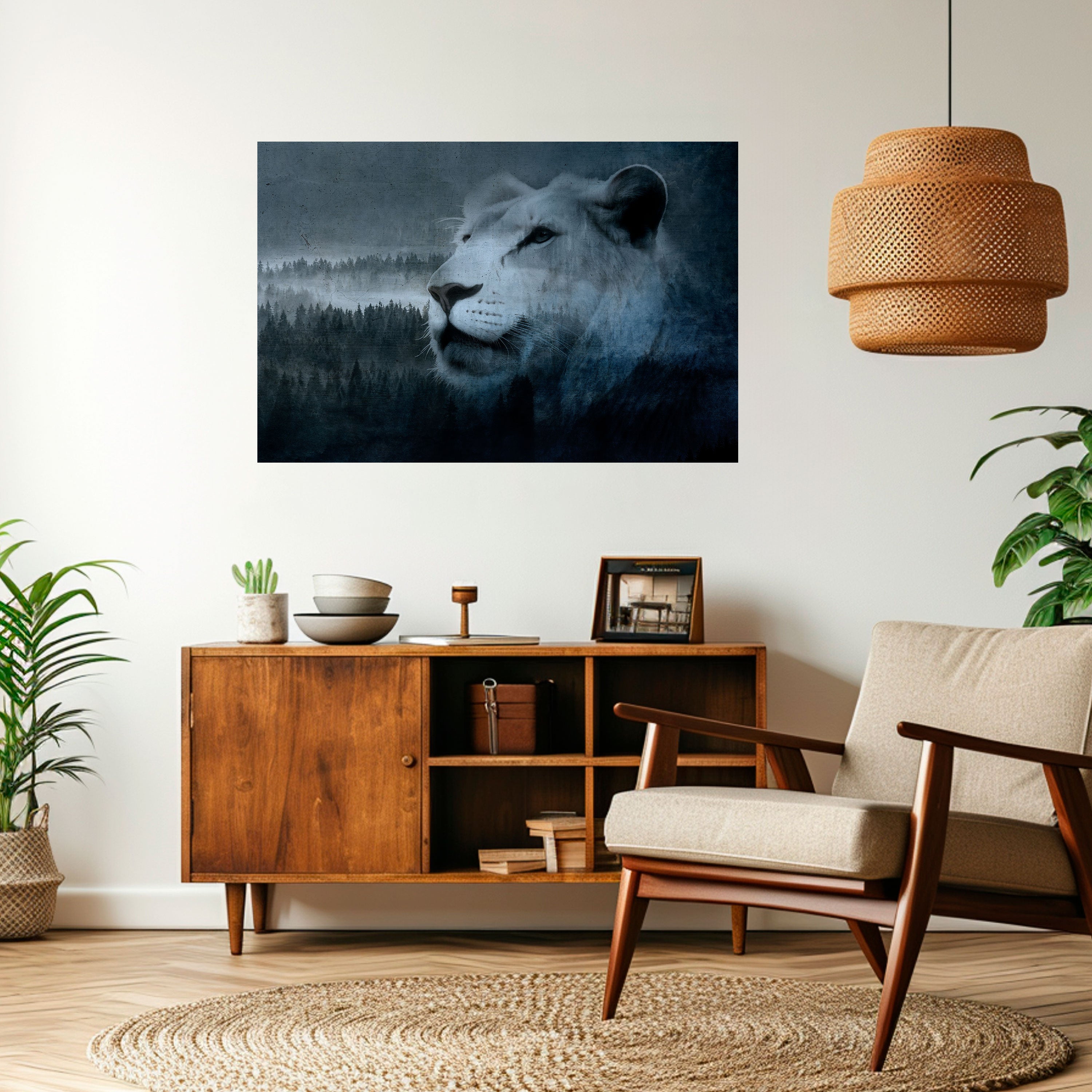 LION'S HARMONY IN BLUE Peel and Stick Horizontal Poster