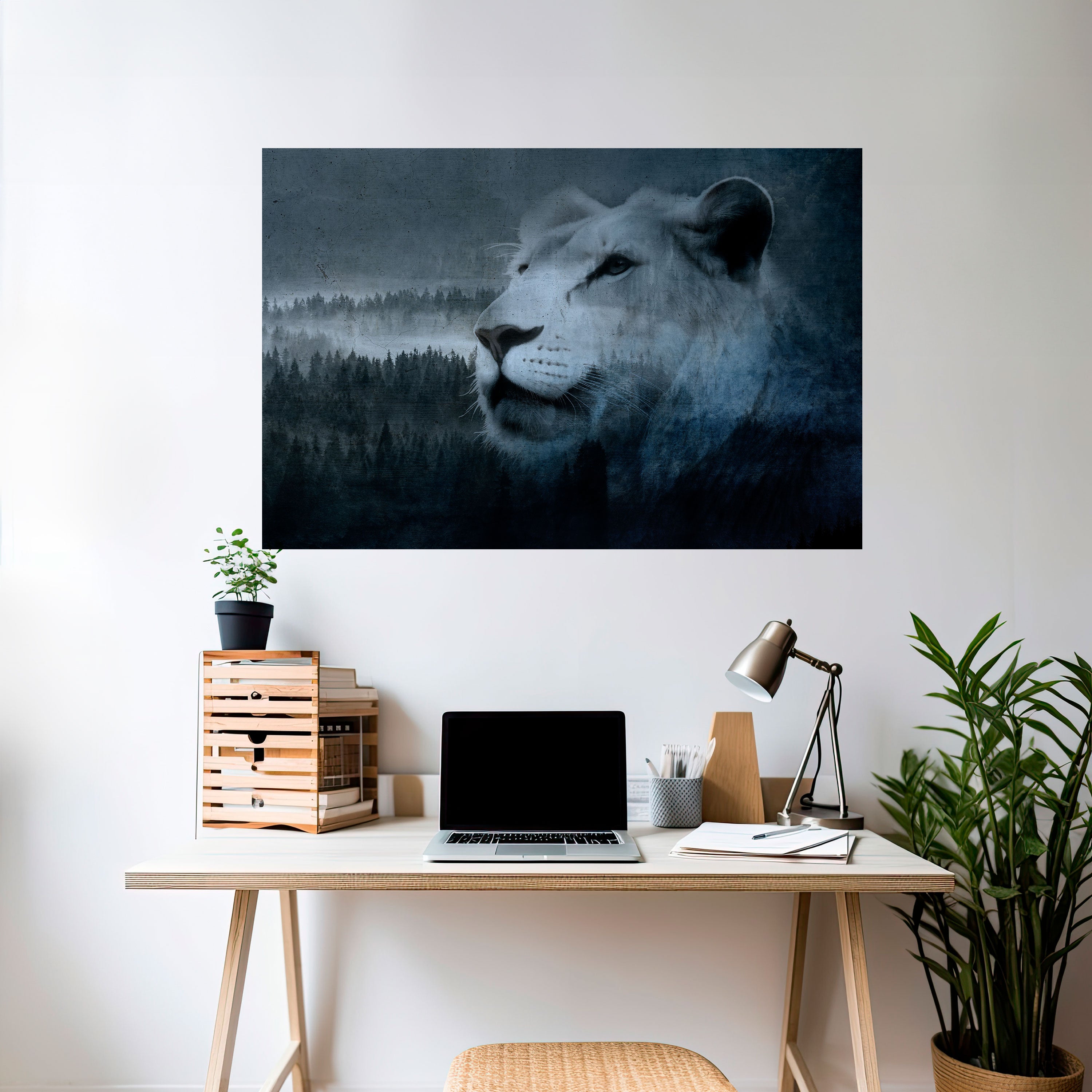 LION'S HARMONY IN BLUE Peel and Stick Horizontal Poster