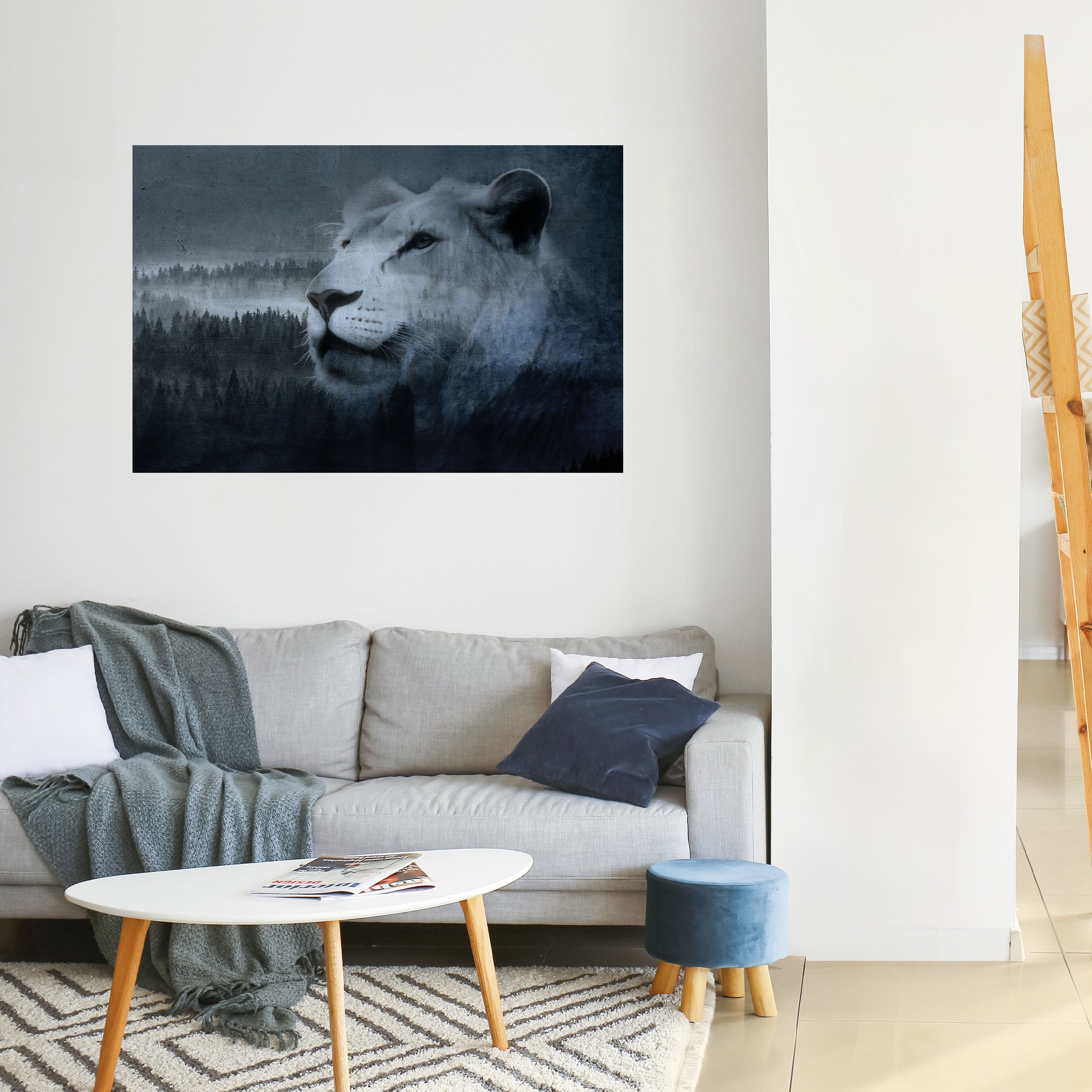 LION'S HARMONY IN BLUE Peel and Stick Horizontal Poster