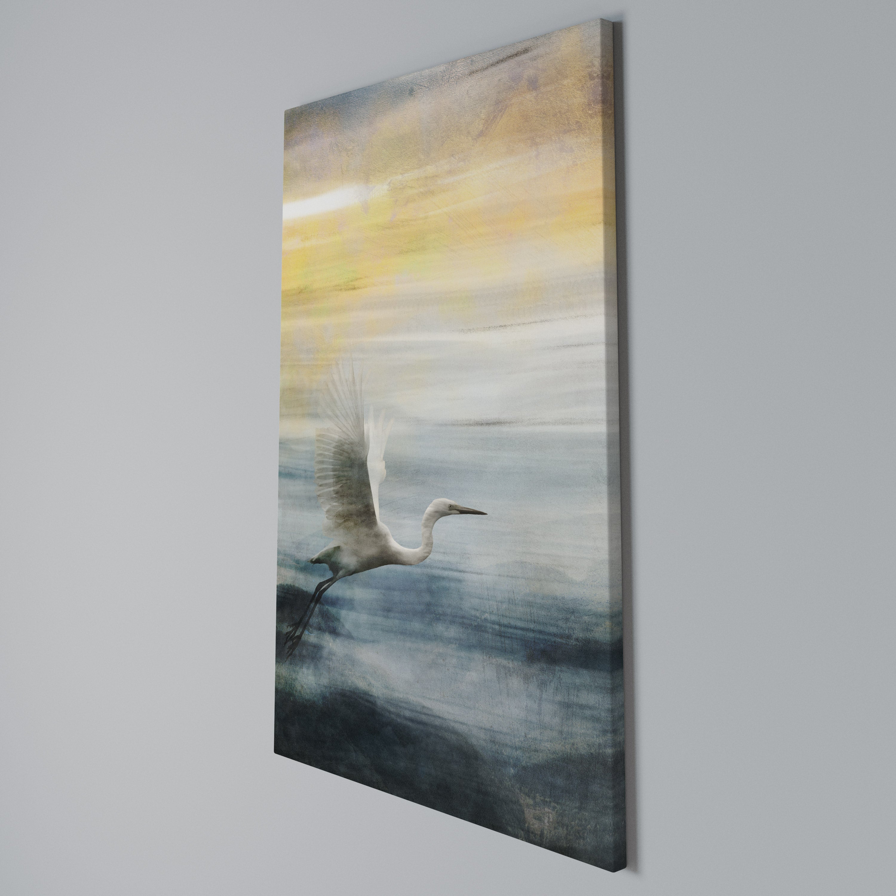 HERON IN FLY Vertical Canvas Print