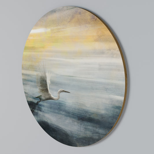 HERON IN FLY Arte de pared redondo