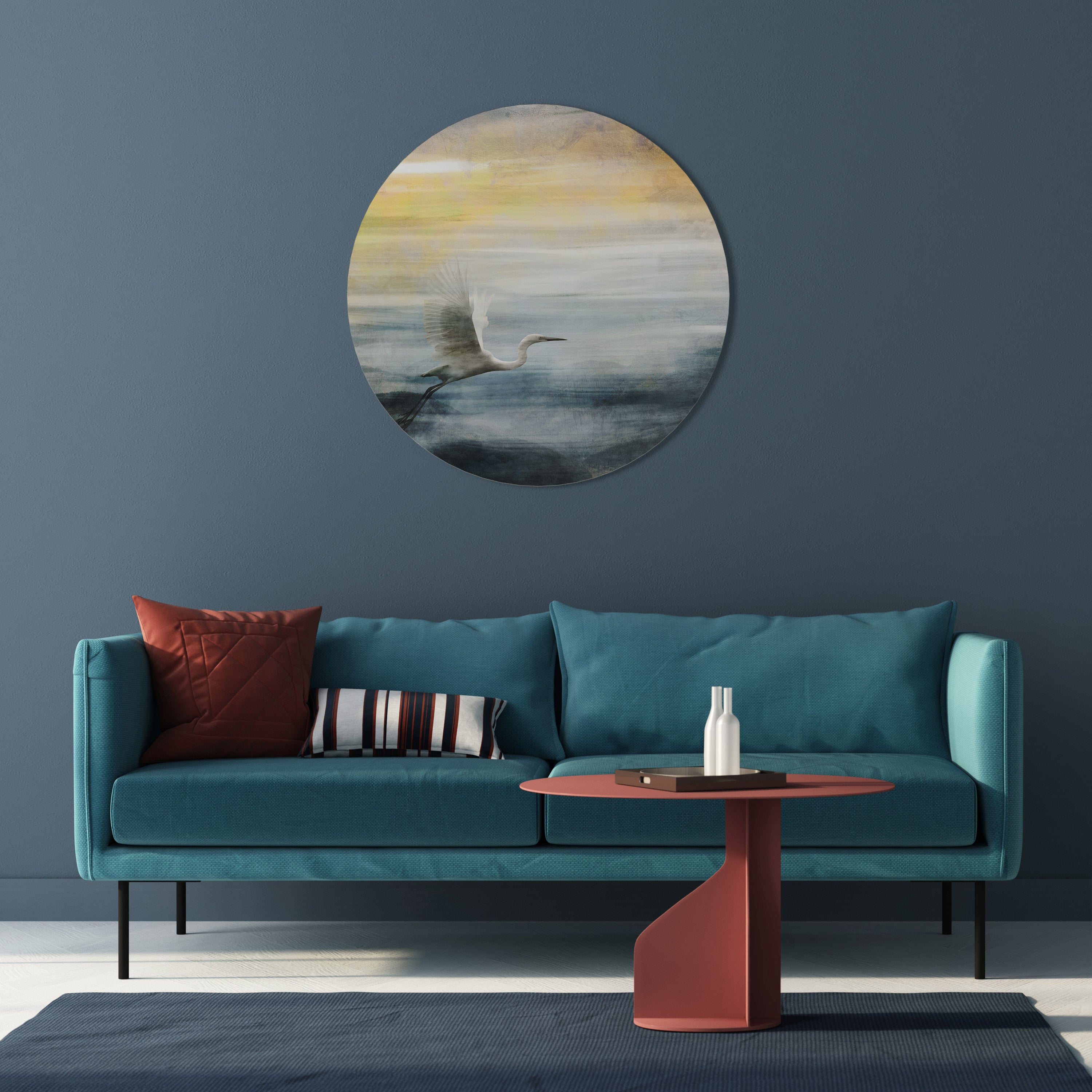 HERON IN FLY Round Wall Art