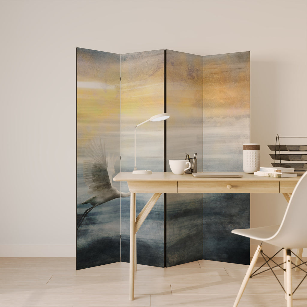 HERON IN FLY Decorative 4-Panel Room Divider