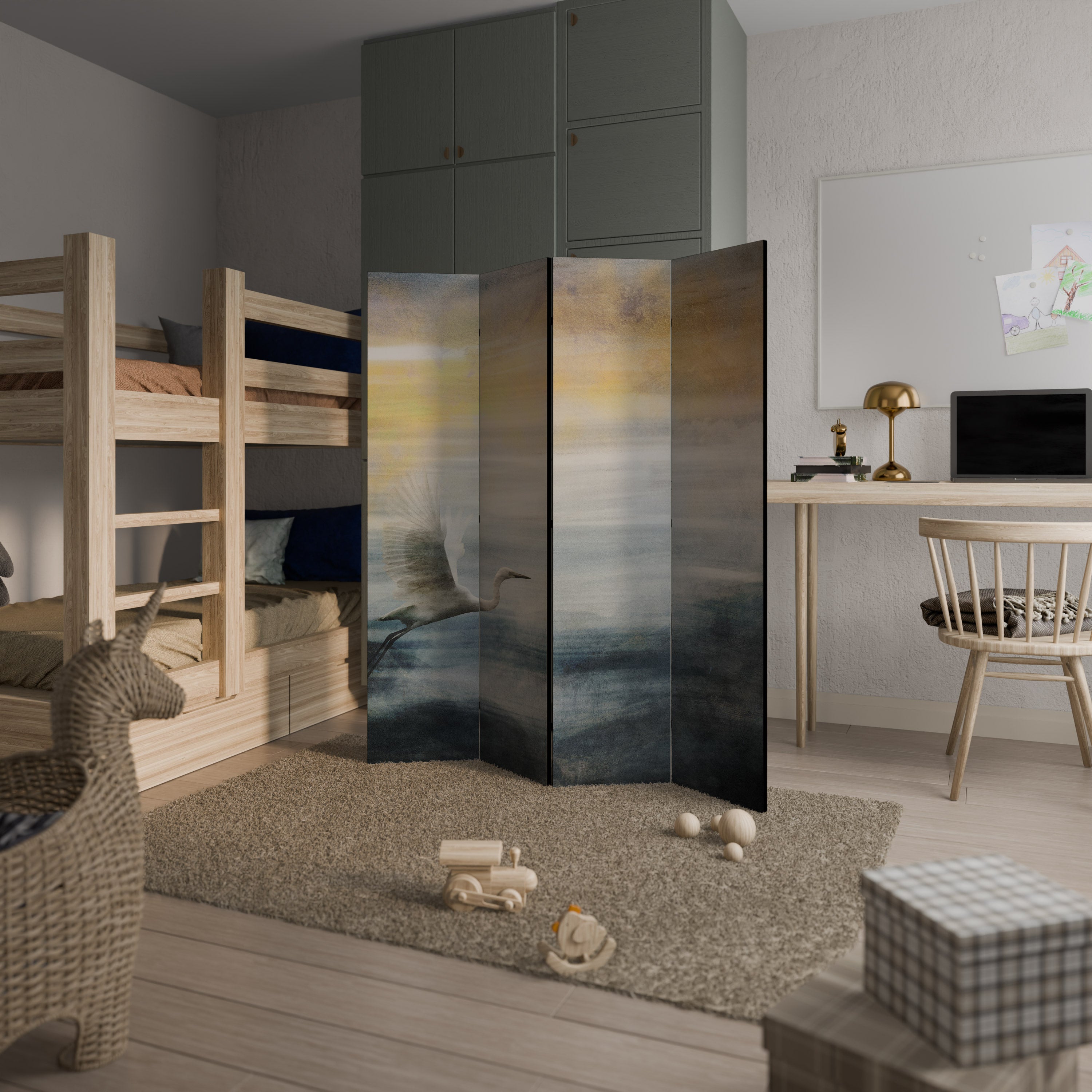 HERON IN FLY Biombo de 4 paneles