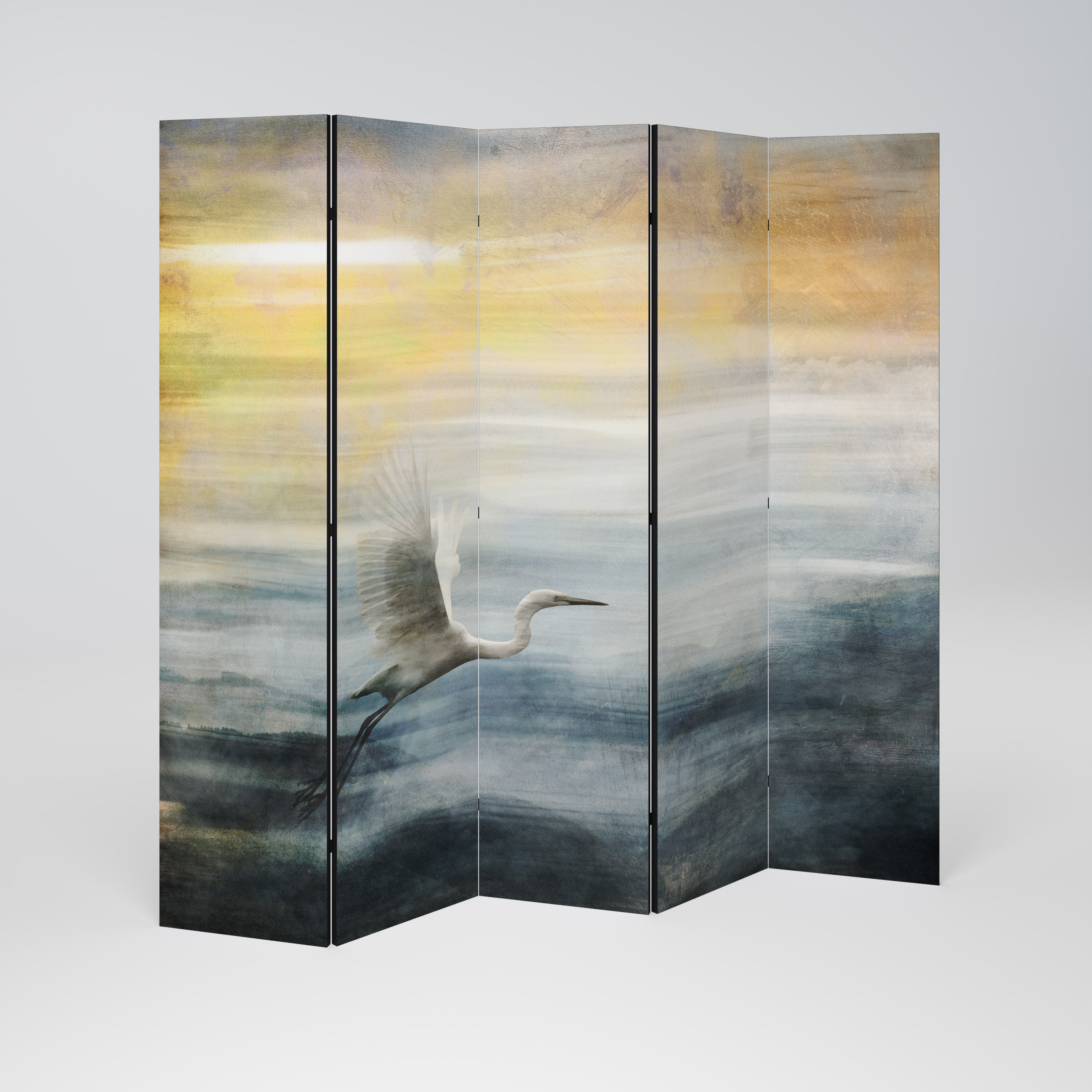HERON IN FLY Decorative 5-Panel Room Divider