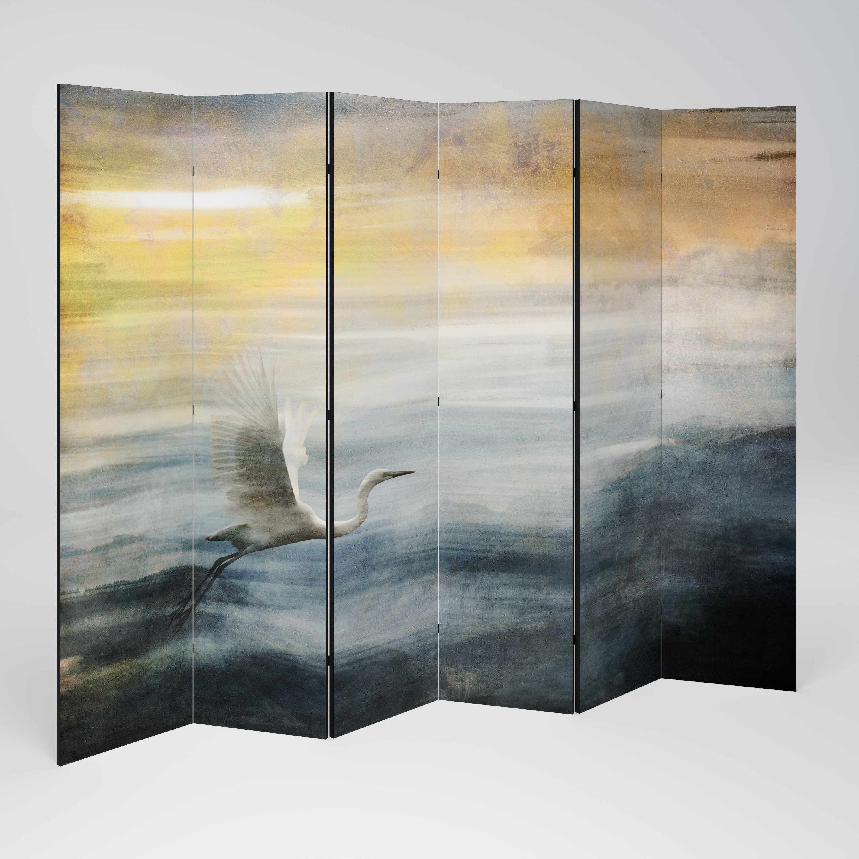 HERON IN FLY Decorative 6-Panel Room Divider