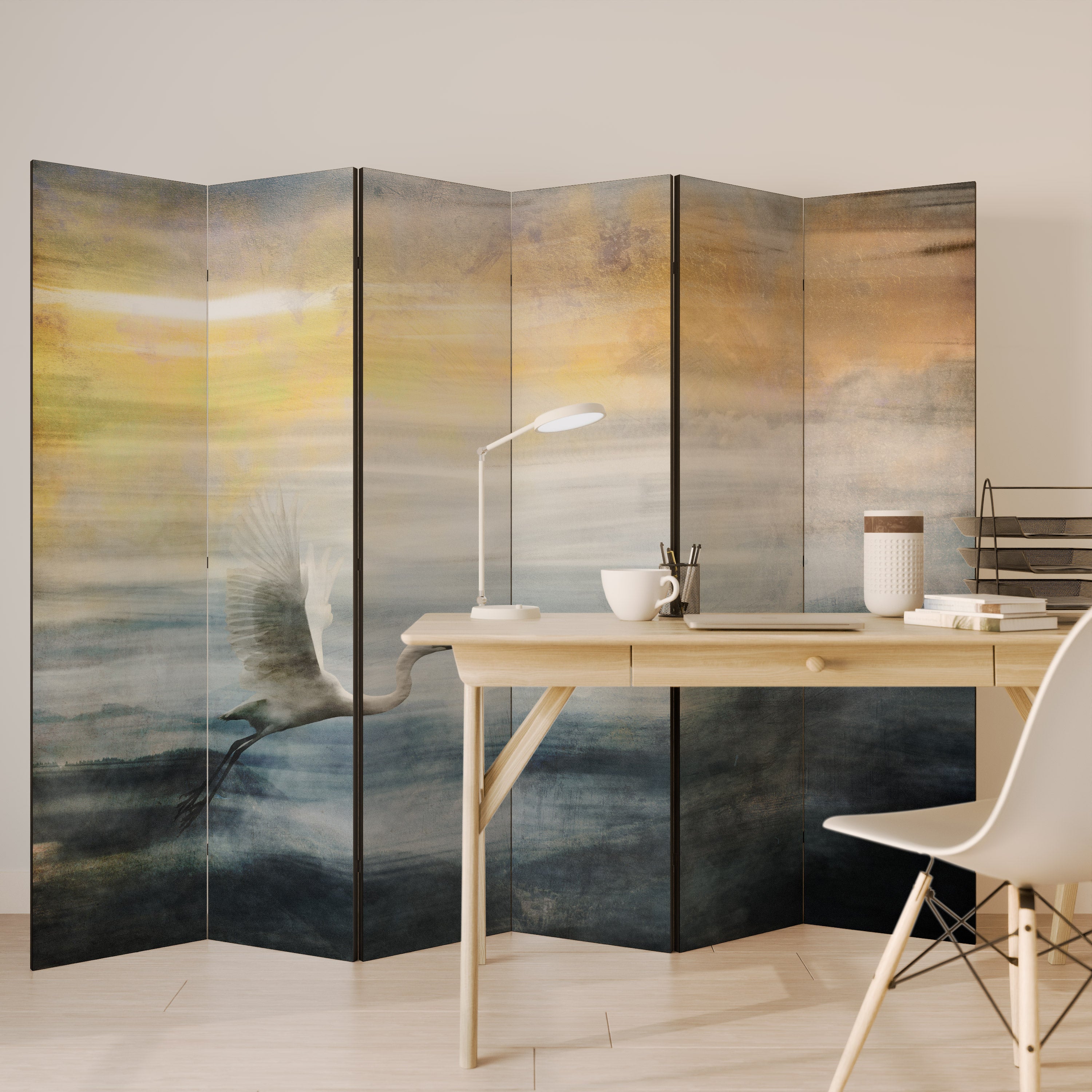 HERON IN FLY Decorative 6-Panel Room Divider