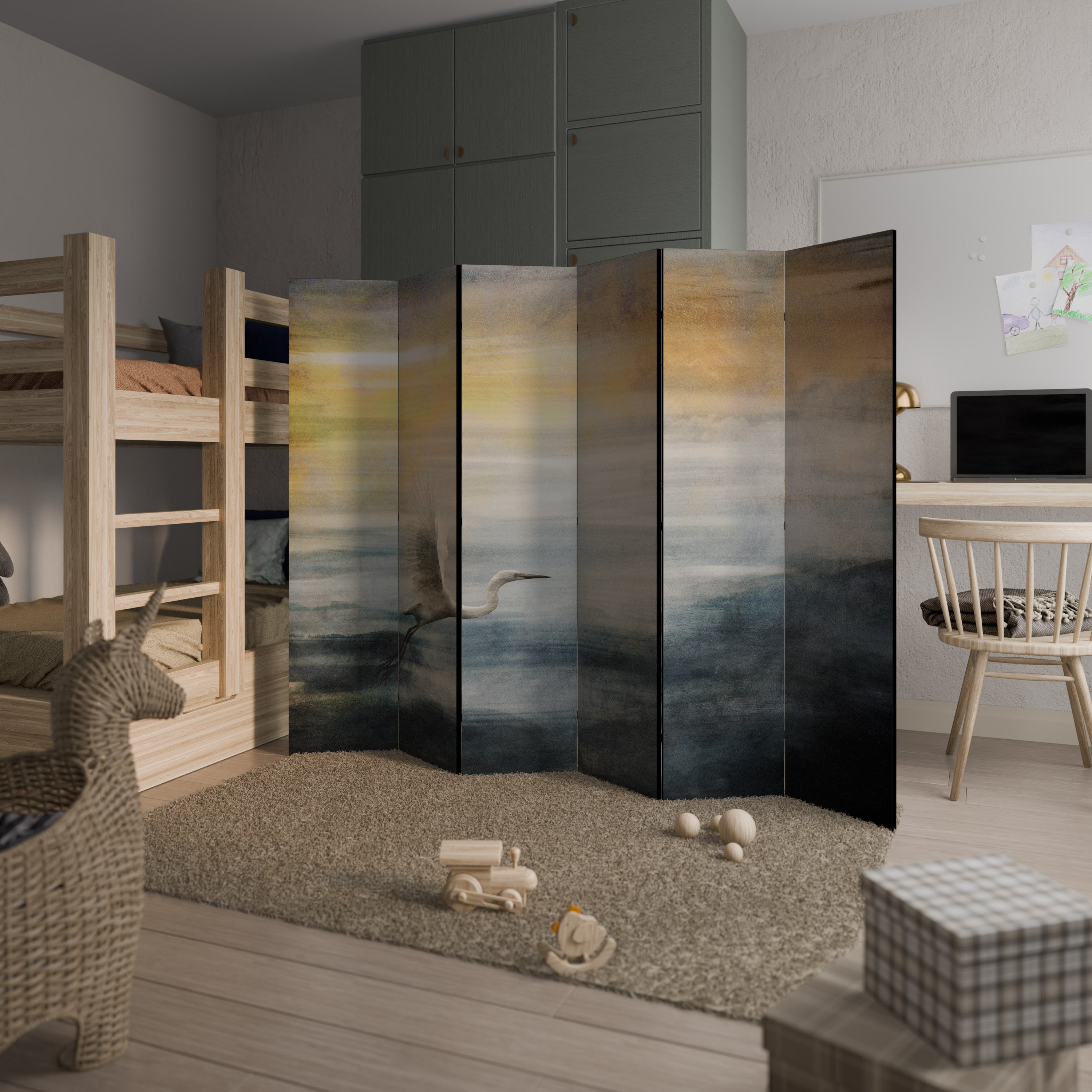 HERON IN FLY Decorative 6-Panel Room Divider