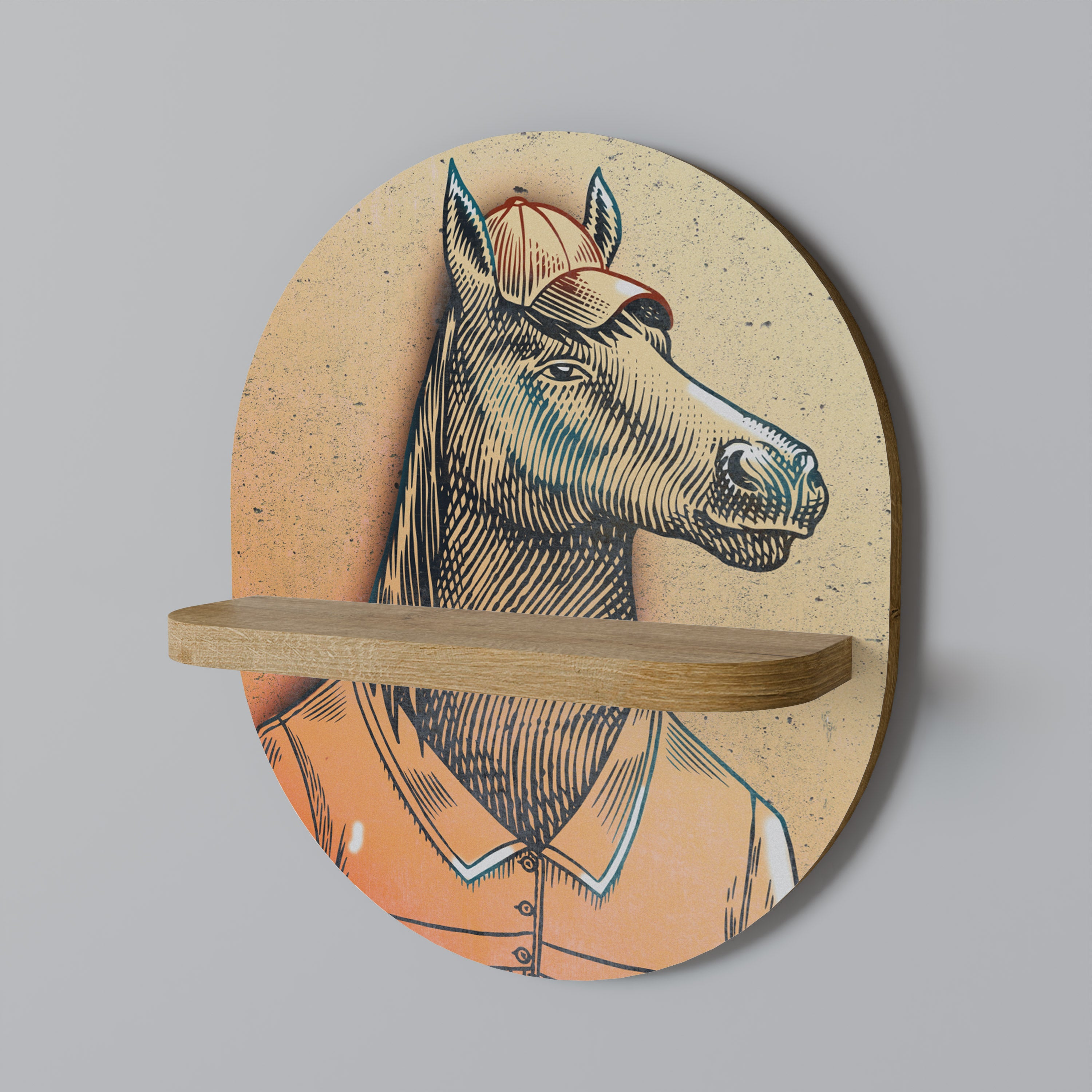 EQUINE SWAGGER Oval Art Shelf In Oak Effect