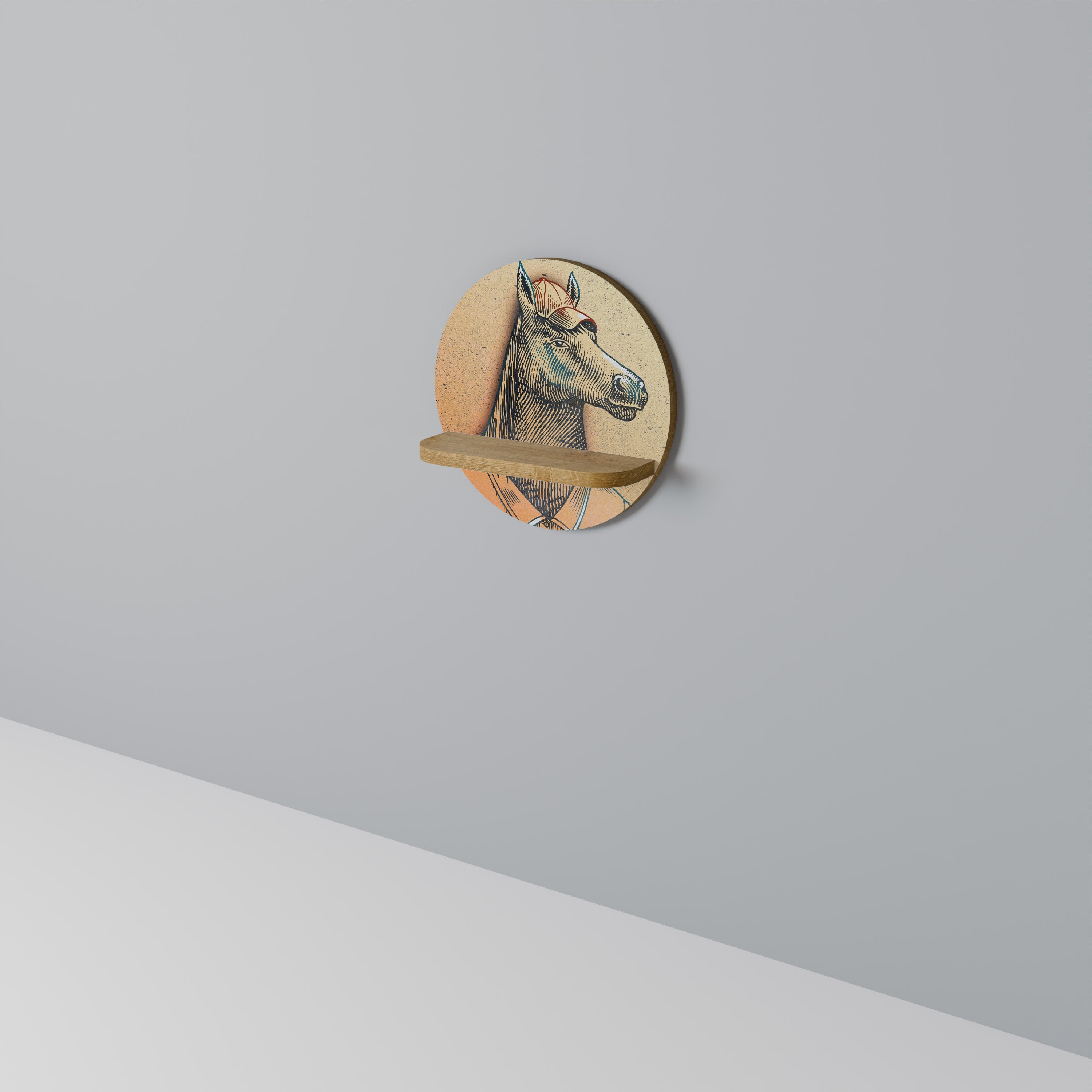 EQUINE SWAGGER Round Art Shelf In Oak Effect