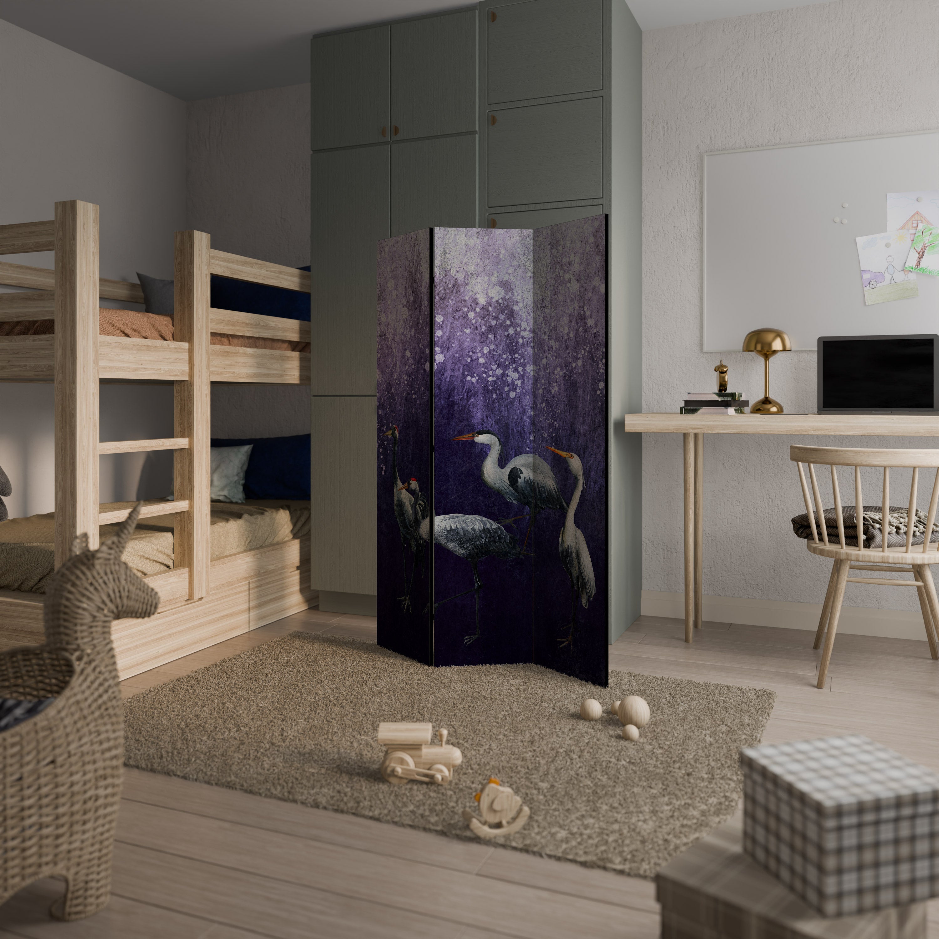 MYSTICAL CRANE GATHERING Biombo de 3 paneles