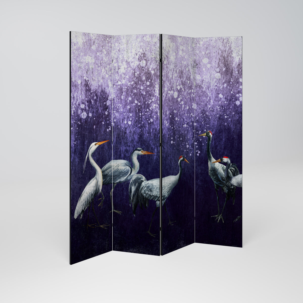 MYSTICAL CRANE GATHERING Biombo de 4 paneles