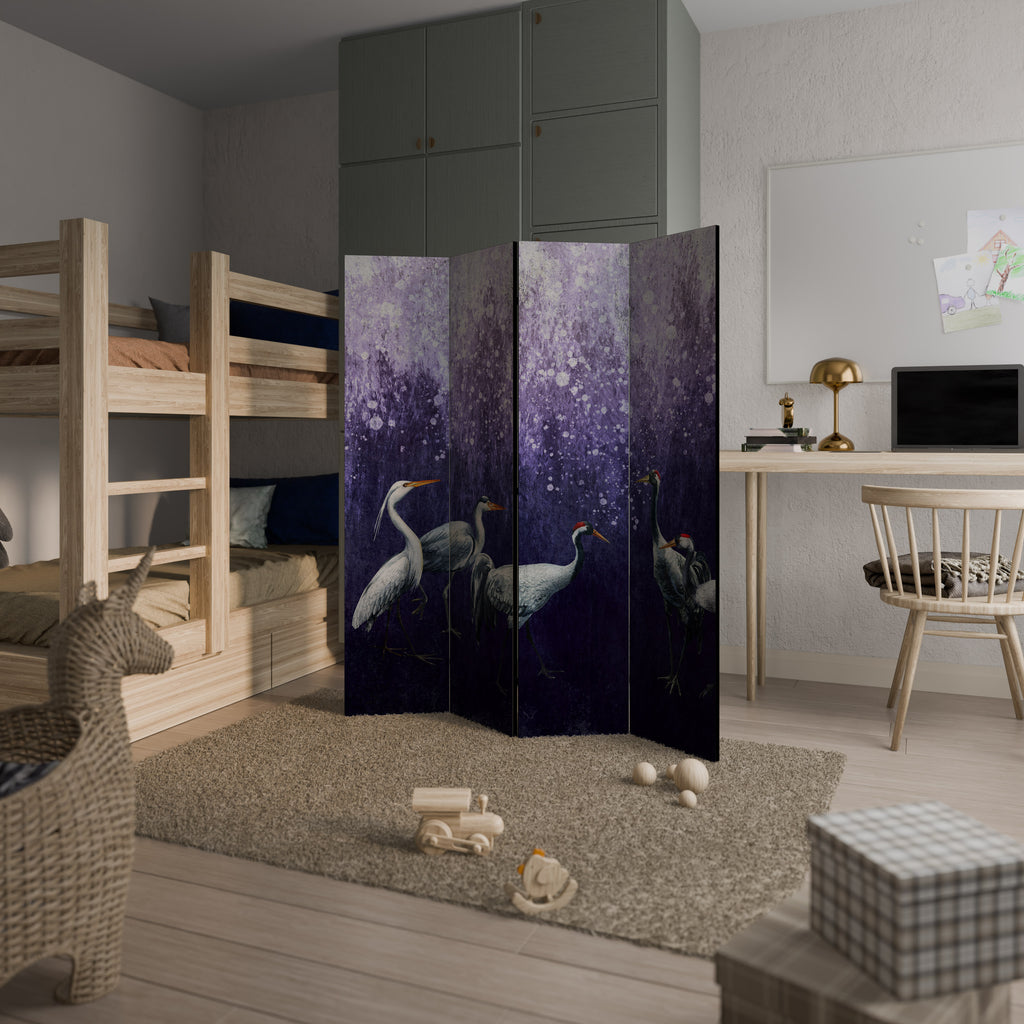 MYSTICAL CRANE GATHERING Biombo de 4 paneles