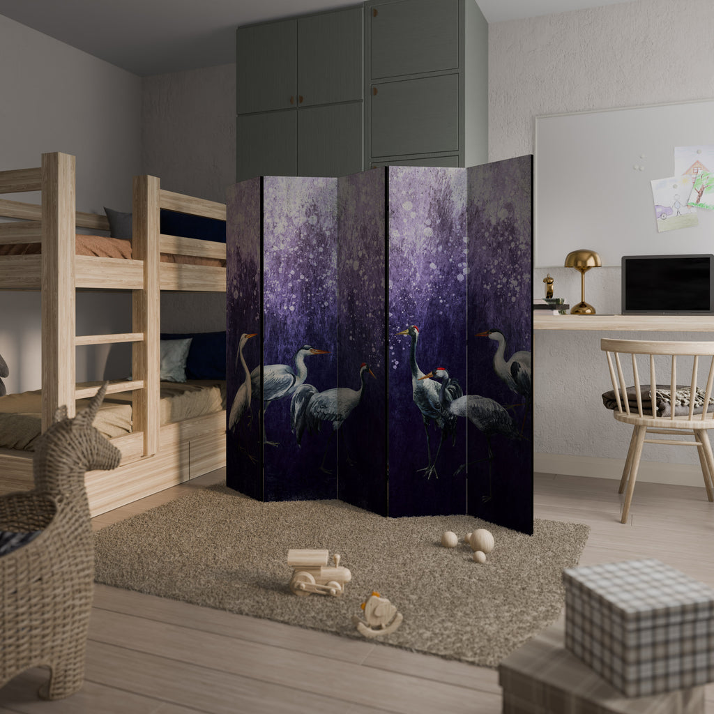 MYSTICAL CRANE GATHERING Decorative 5-Panel Room Divider