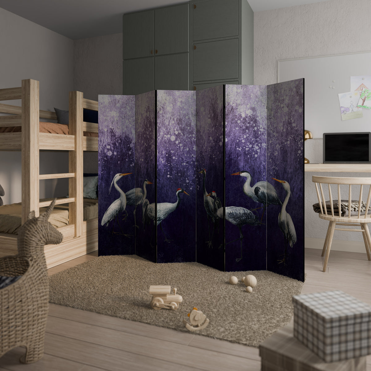 MYSTICAL CRANE GATHERING 6-Panel Room Divider