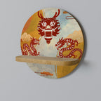 MYSTICAL DRAGON Round Art Shelf In Oak Effect
