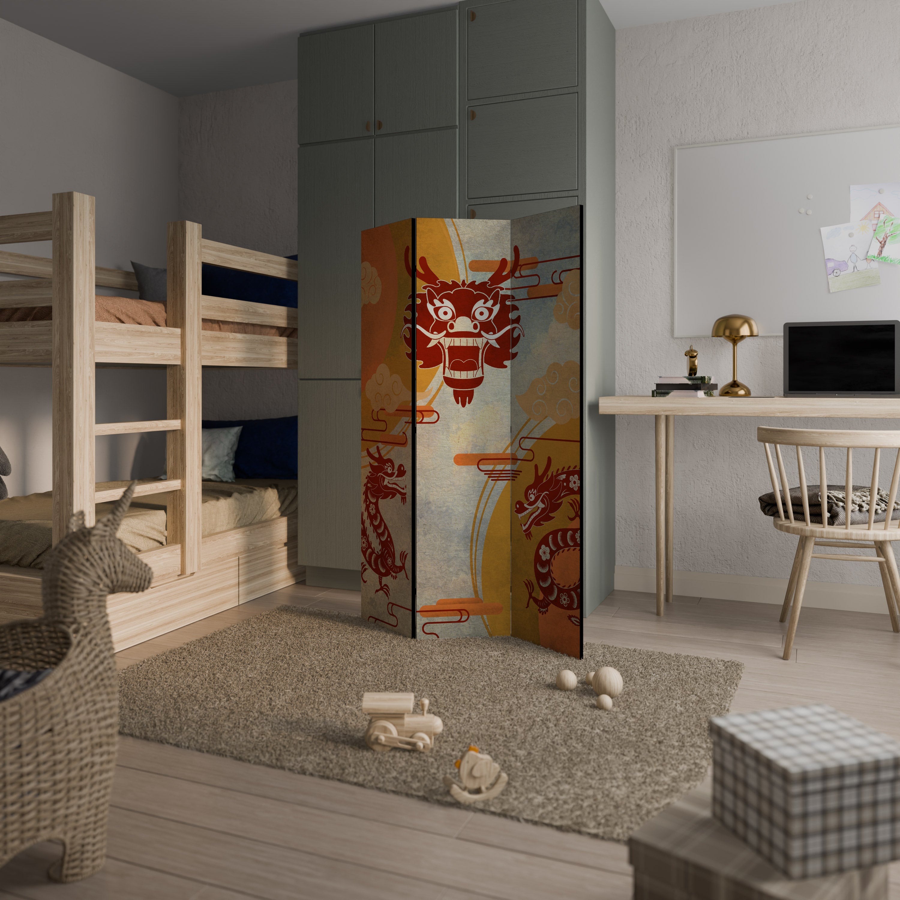 MYSTICAL DRAGON Biombo de 3 paneles