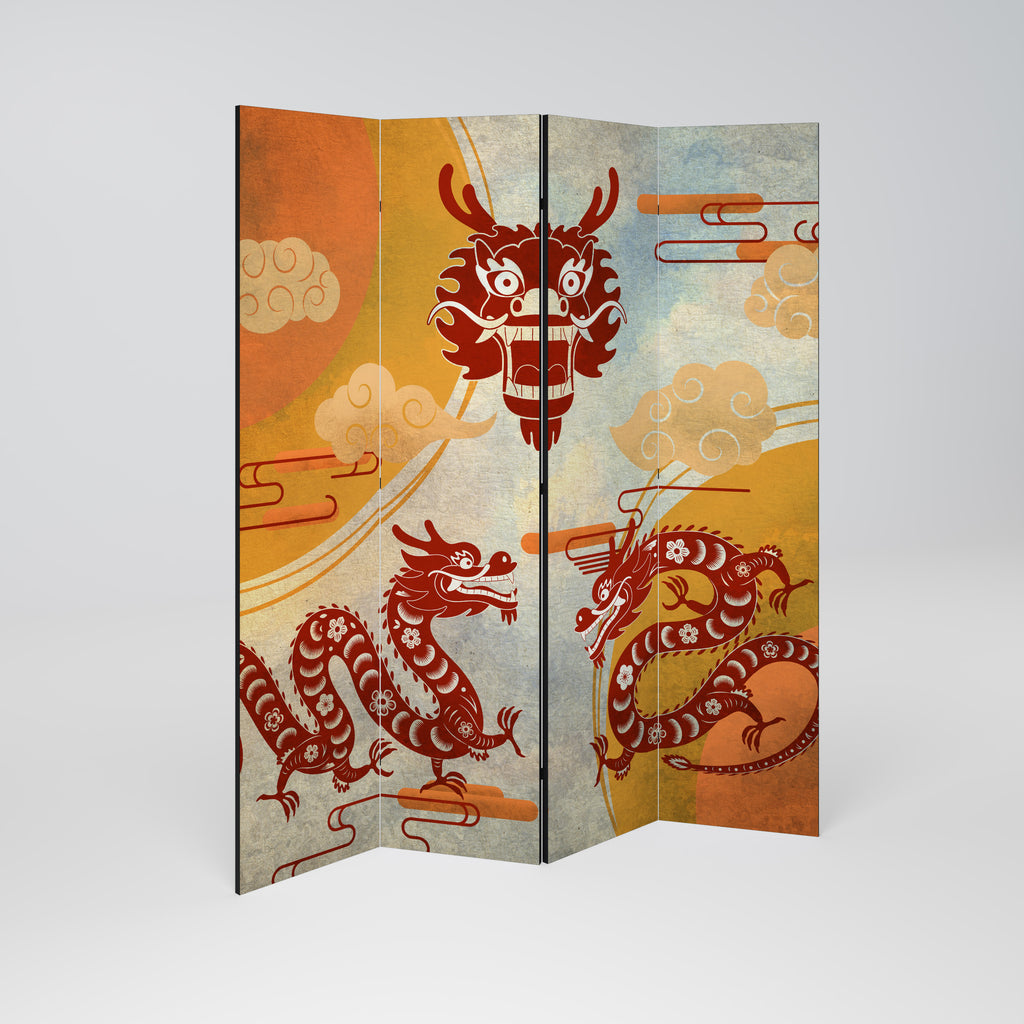MYSTICAL DRAGON Biombo de 4 paneles