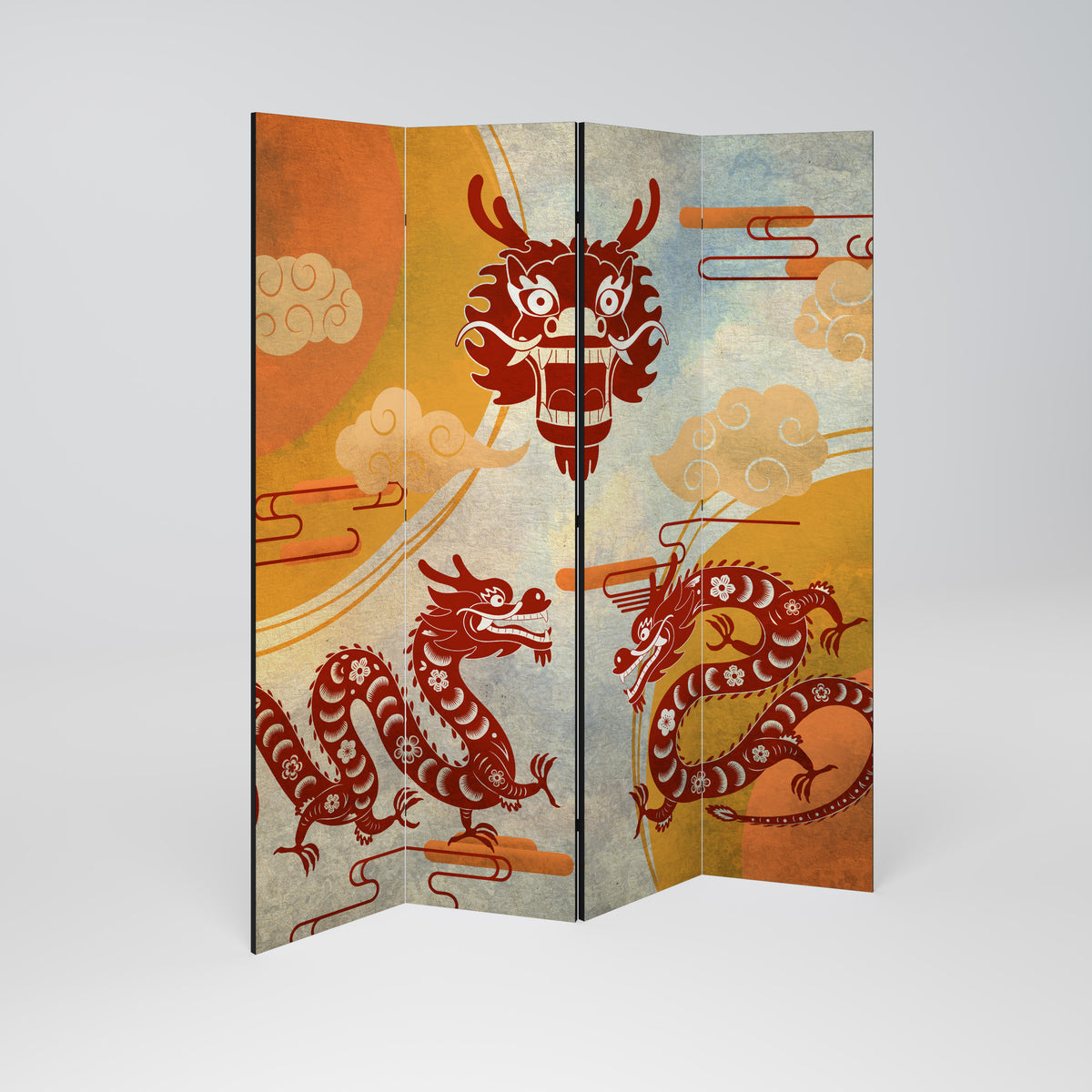 MYSTICAL DRAGON Biombo de 4 paneles