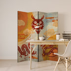 MYSTICAL DRAGON Biombo de 4 paneles