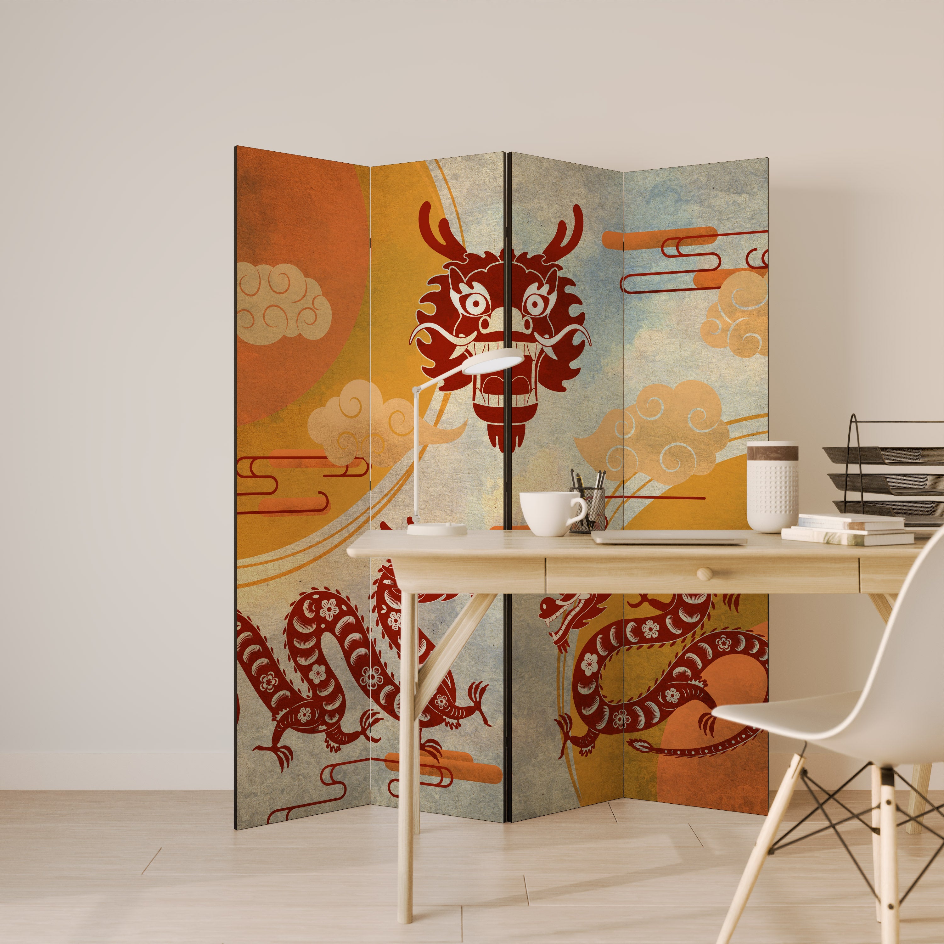 MYSTICAL DRAGON Biombo de 4 paneles