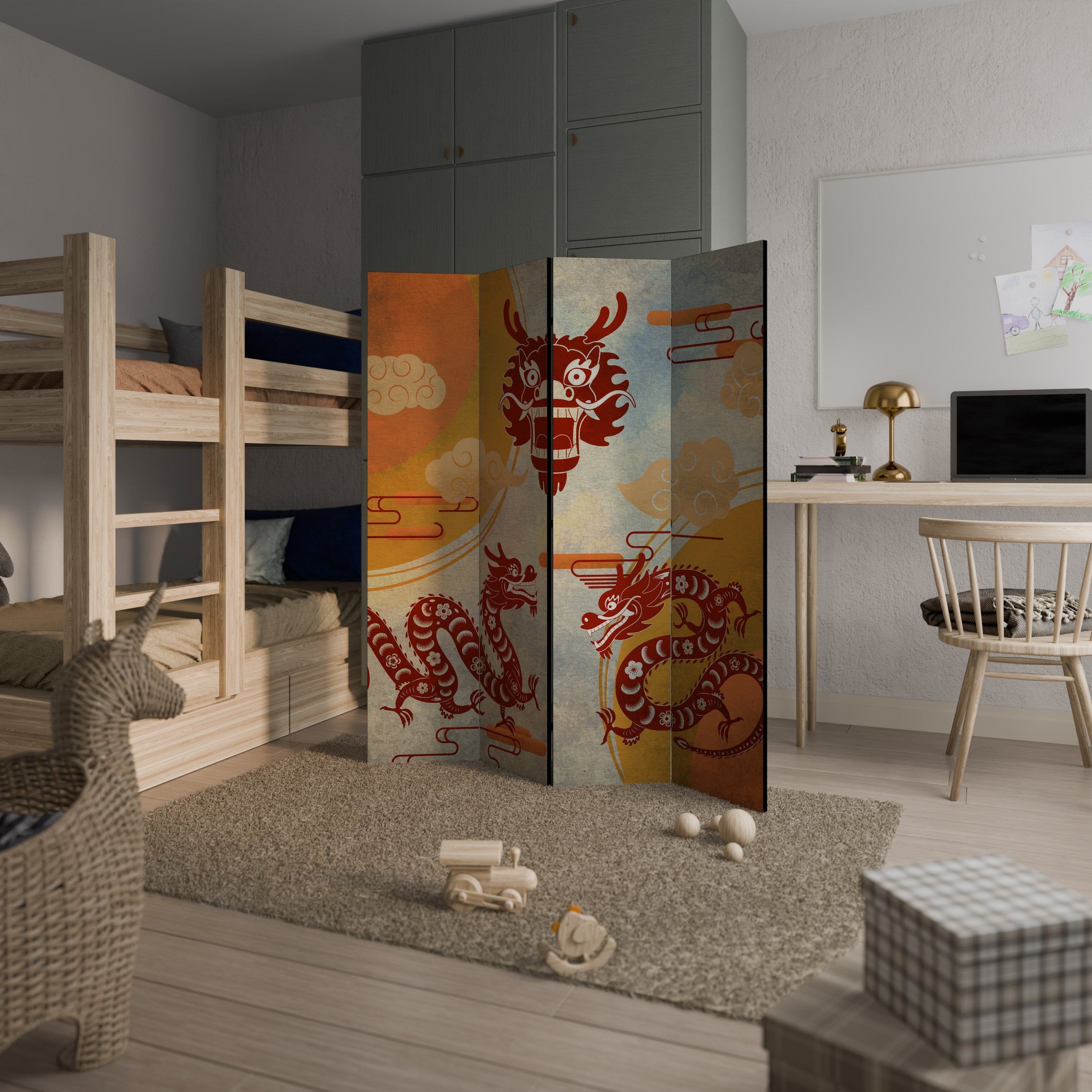 MYSTICAL DRAGON Biombo de 4 paneles