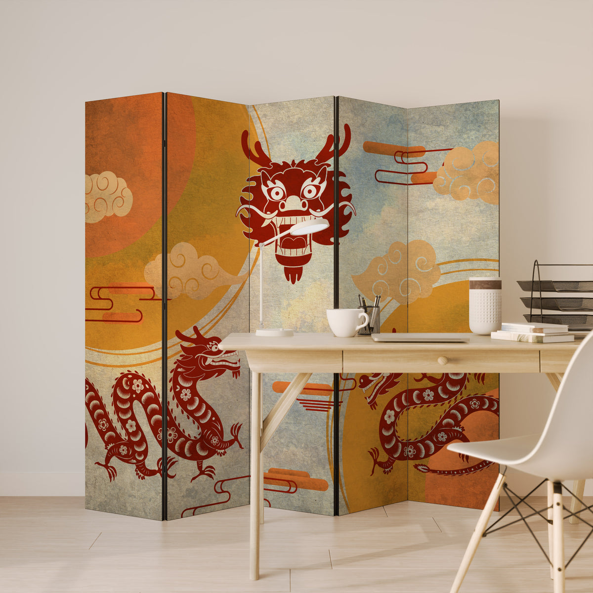 MYSTICAL DRAGON Biombo de 5 paneles