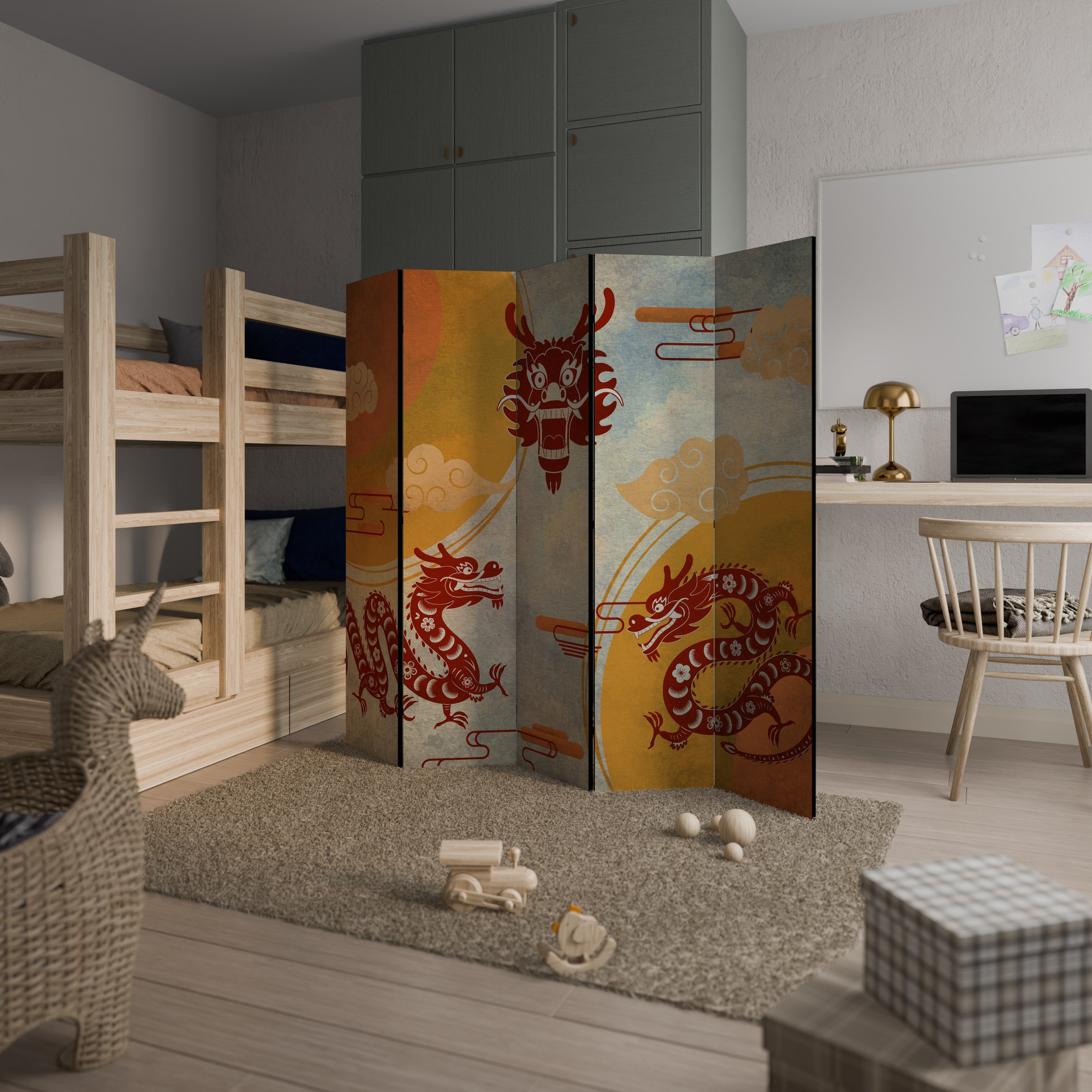 MYSTICAL DRAGON Decorative 5-Panel Room Divider