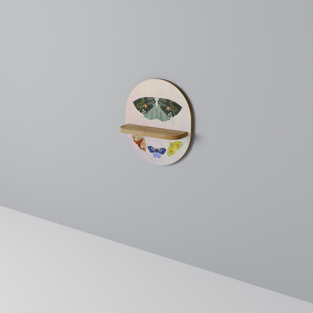 MOTH INTO THE LIGHT Oval Art Shelf In Oak Effect