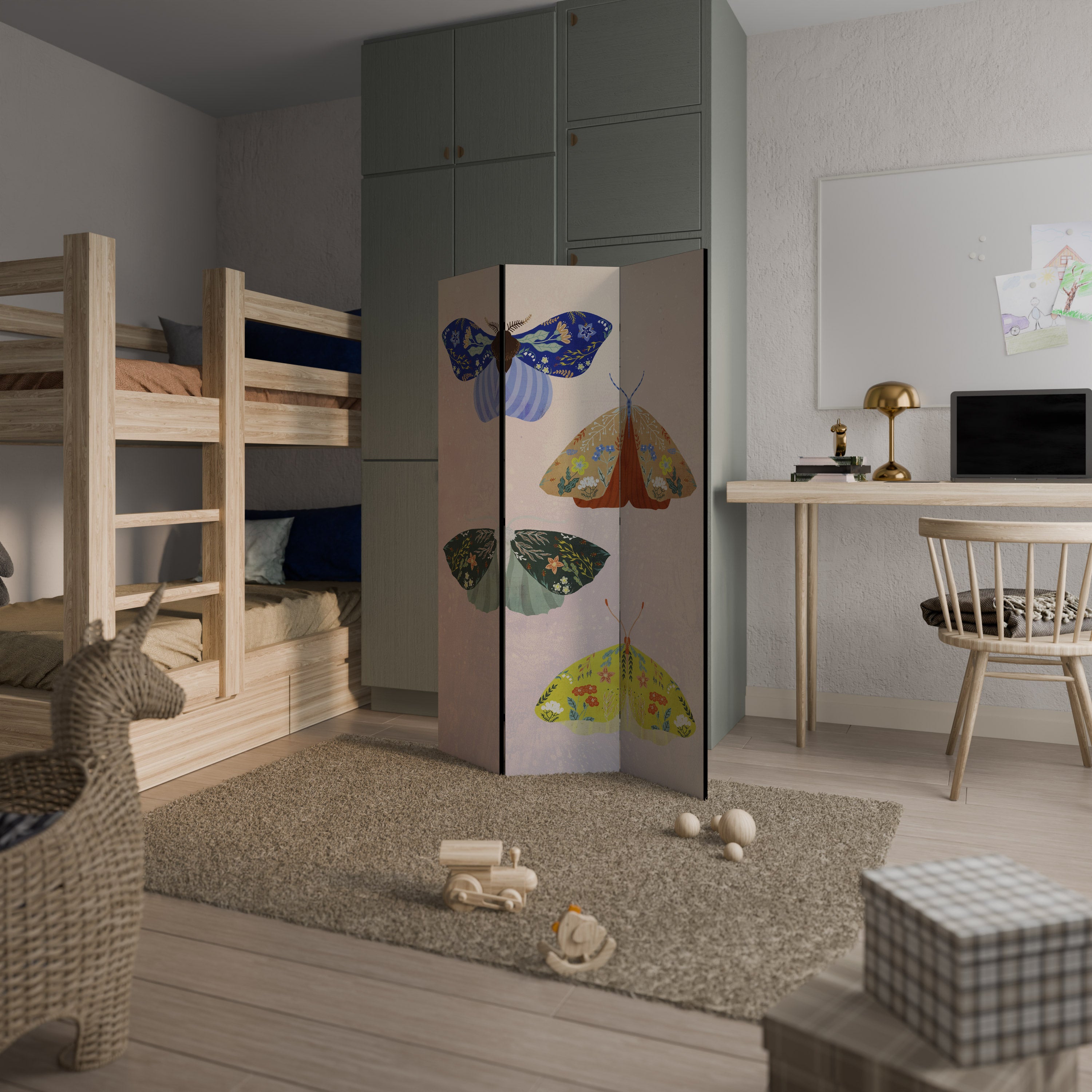 MOTH INTO THE LIGHT Decorative 3-Panel Room Divider
