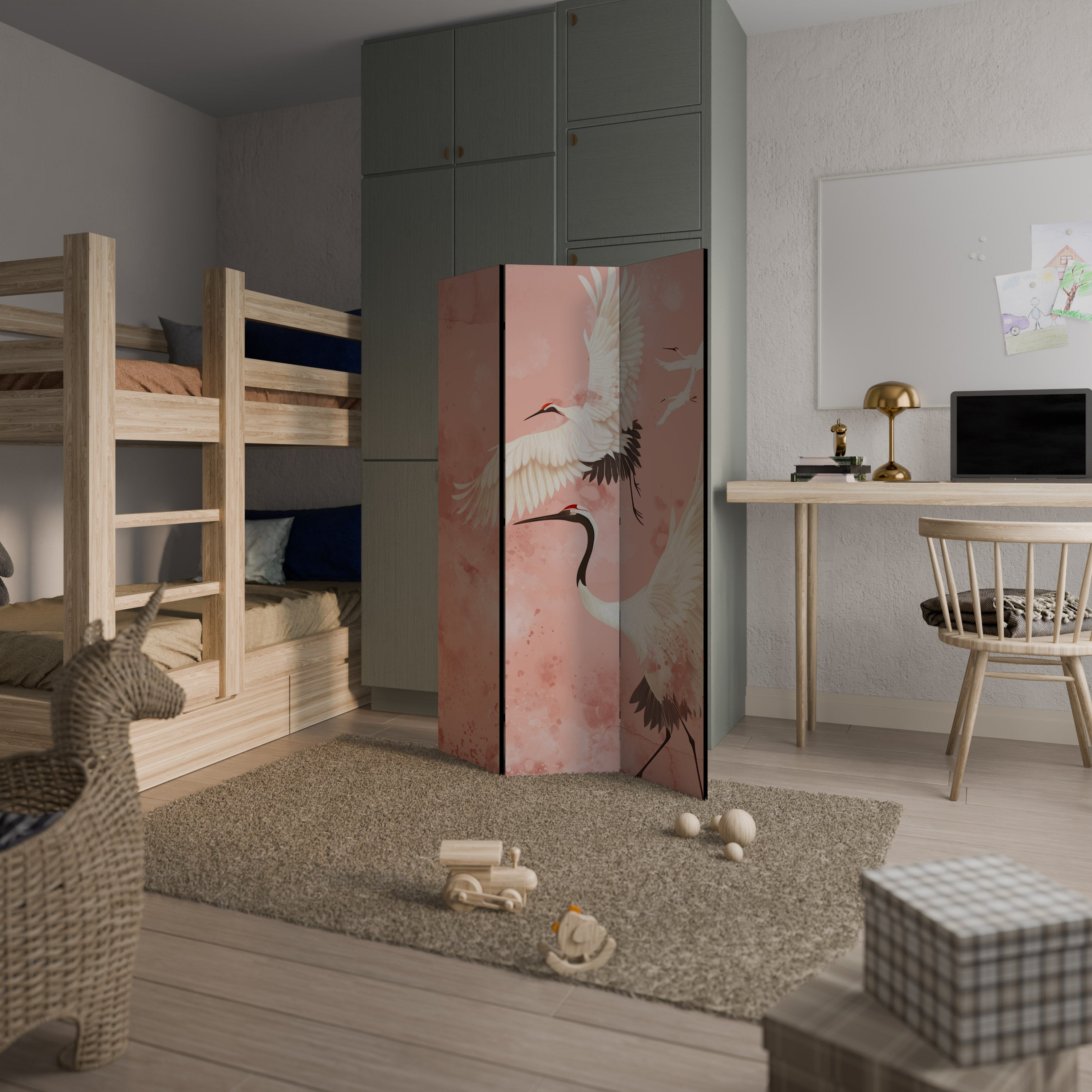 CRANE DANCE Decorative 3-Panel Room Divider