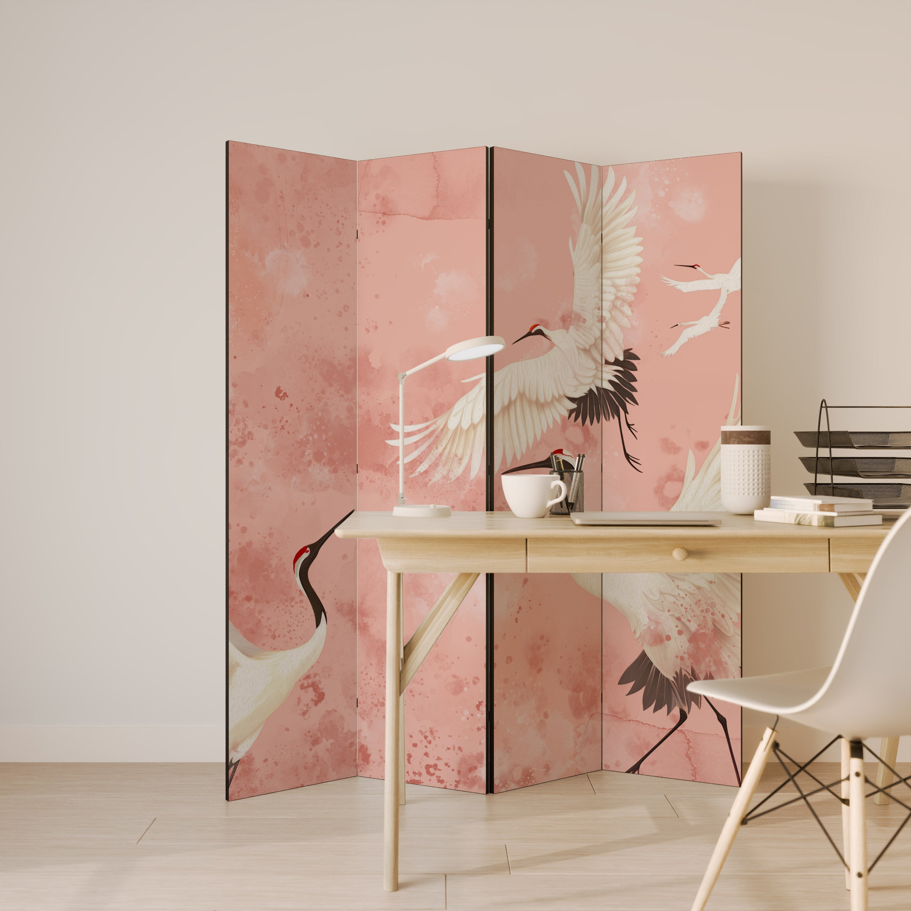 CRANE DANCE Decorative 4-Panel Room Divider