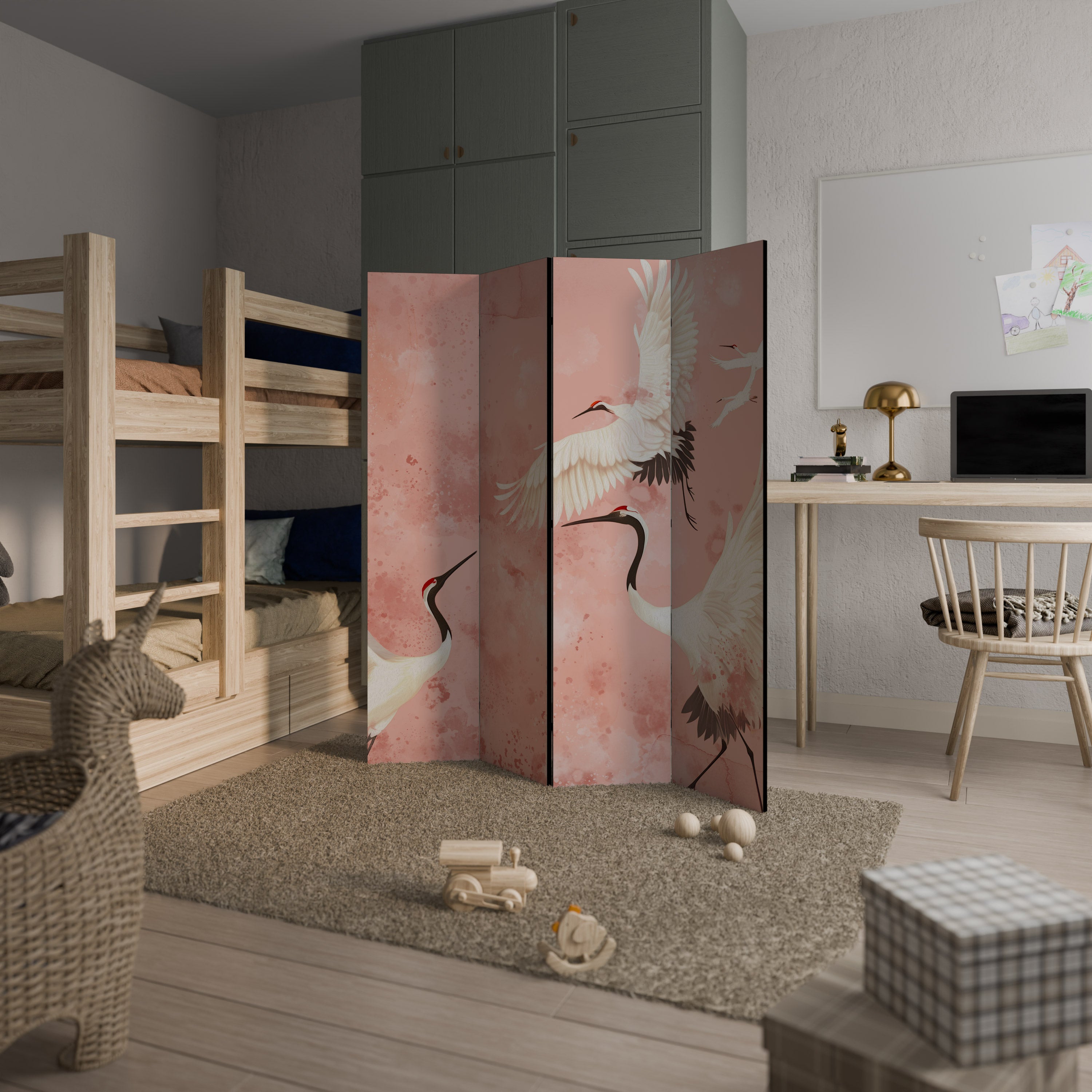 CRANE DANCE Decorative 4-Panel Room Divider