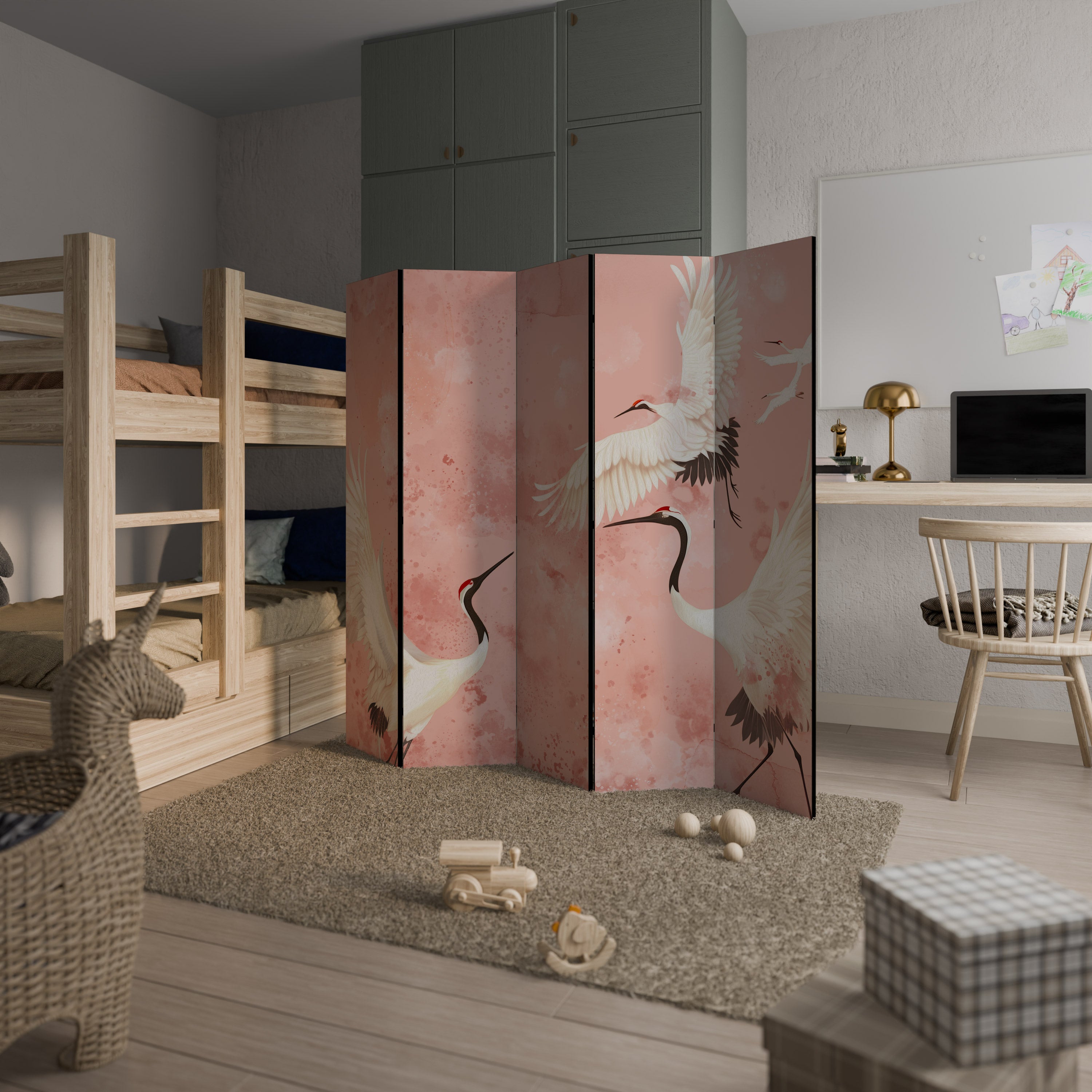 CRANE DANCE Decorative 5-Panel Room Divider