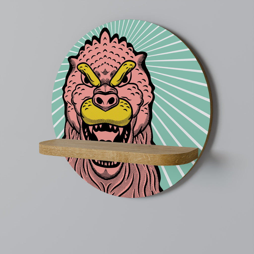 GODZILLA WELCOME Round Art Shelf In Oak Effect