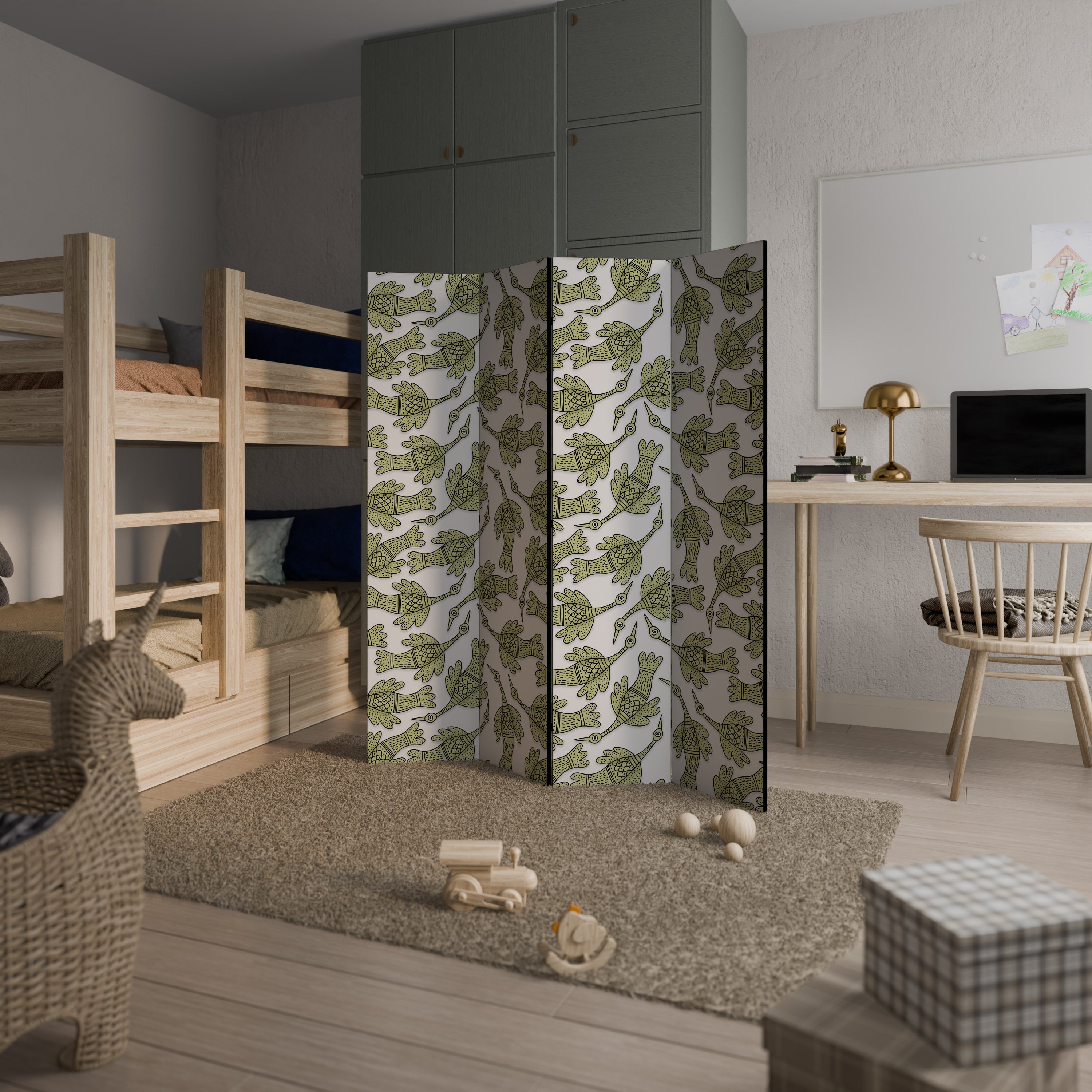 SEEDLING SONGBIRD Decorative 4-Panel Room Divider