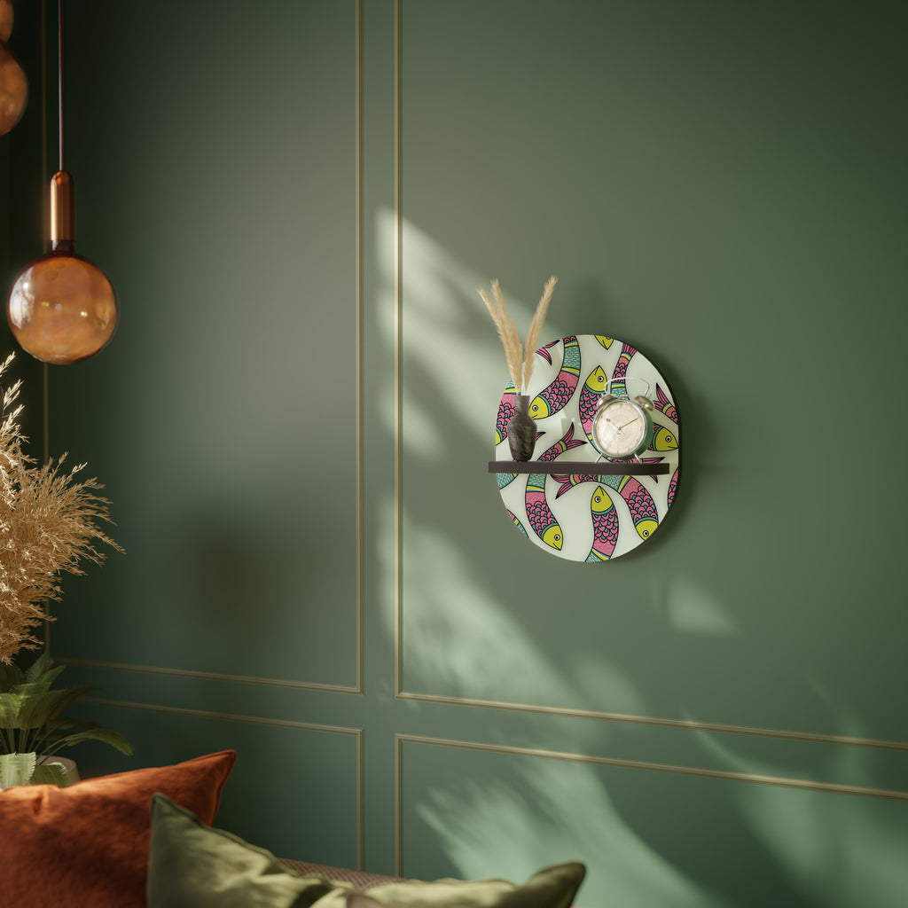 INDIAN FISH Oval Art Shelf In Black Finish