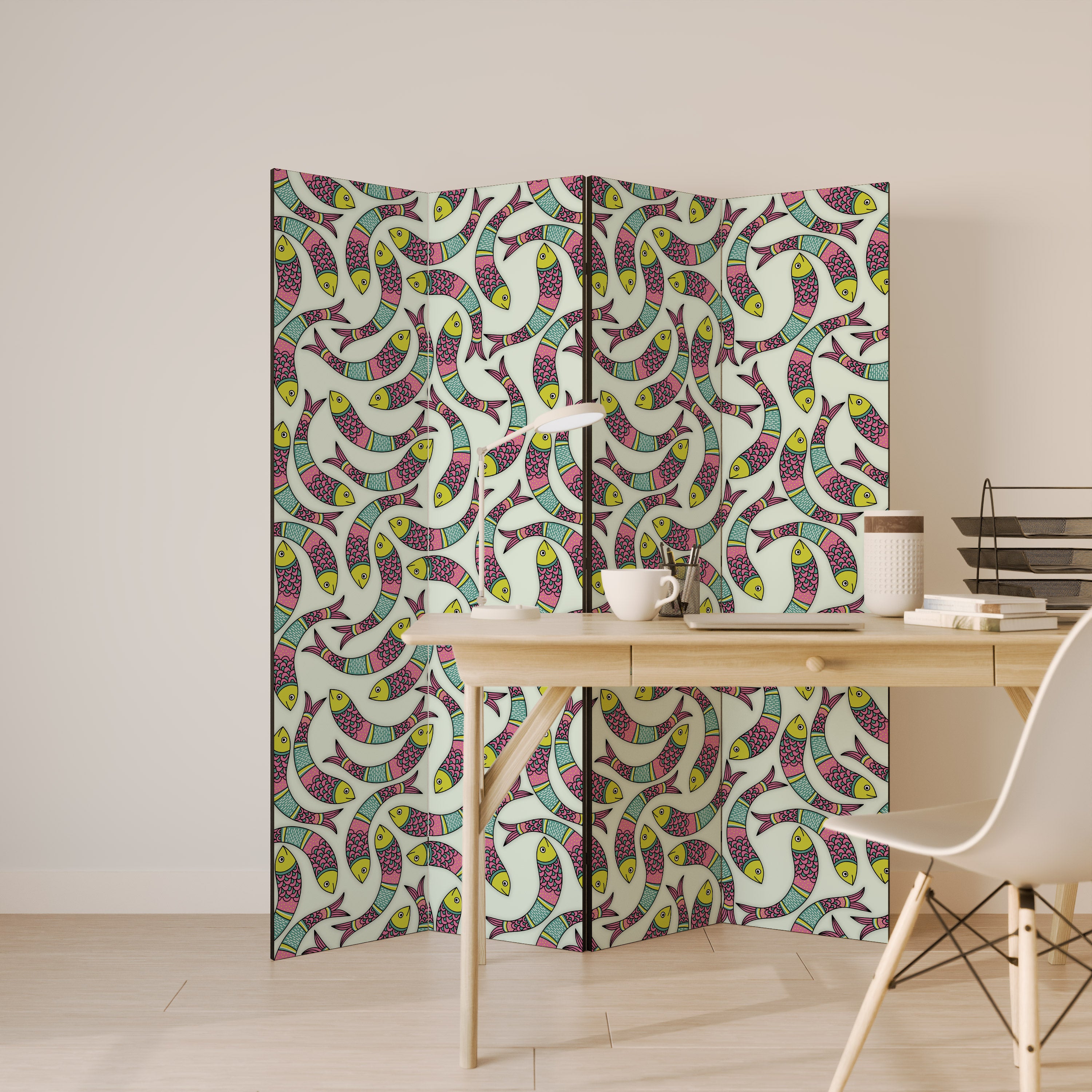 INDIAN FISH Decorative 4-Panel Room Divider