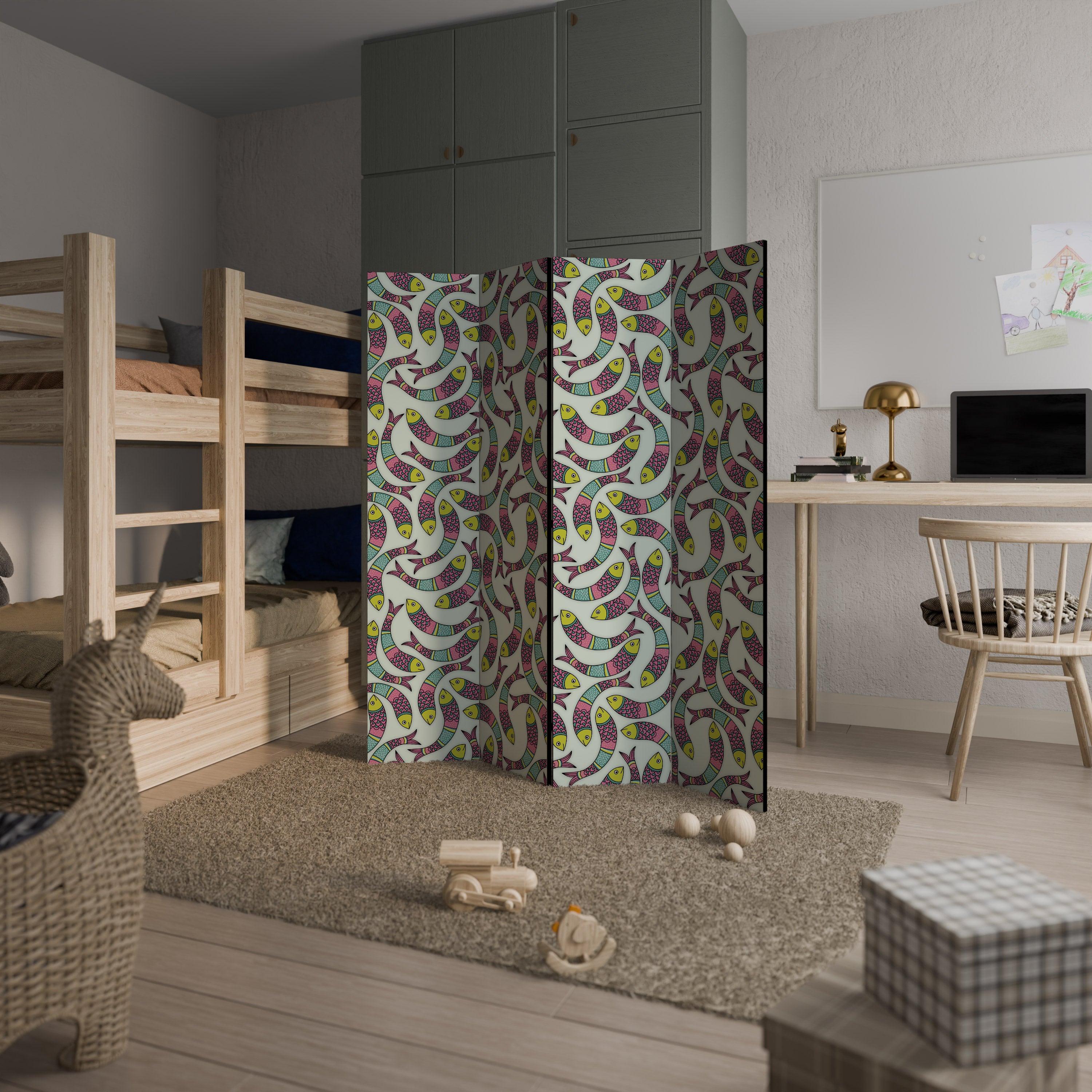 INDIAN FISH Decorative 4-Panel Room Divider