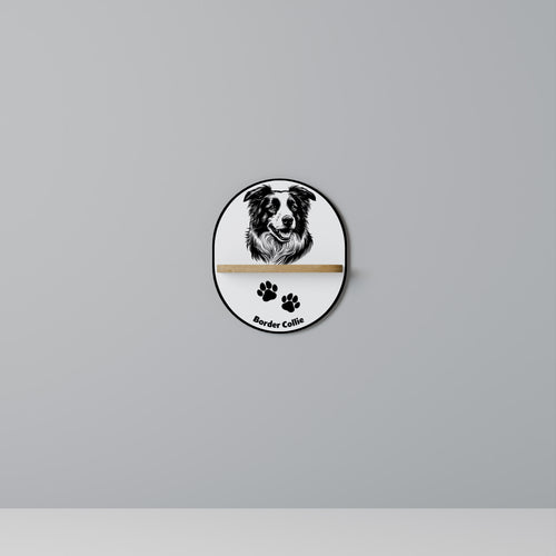 BORDER COLLIE Oval Art Shelf In Oak Effect